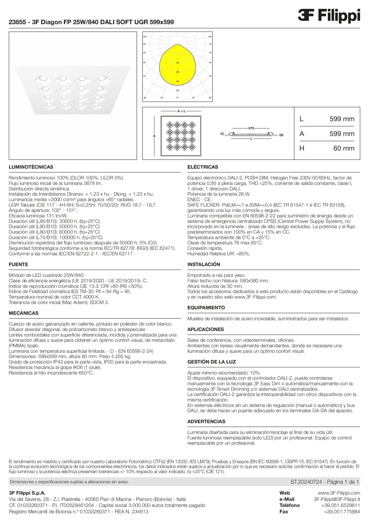 23855 - 3F Diagon FP 25W-840 DALI SOFT UGR 599x599 - Datasheet - es