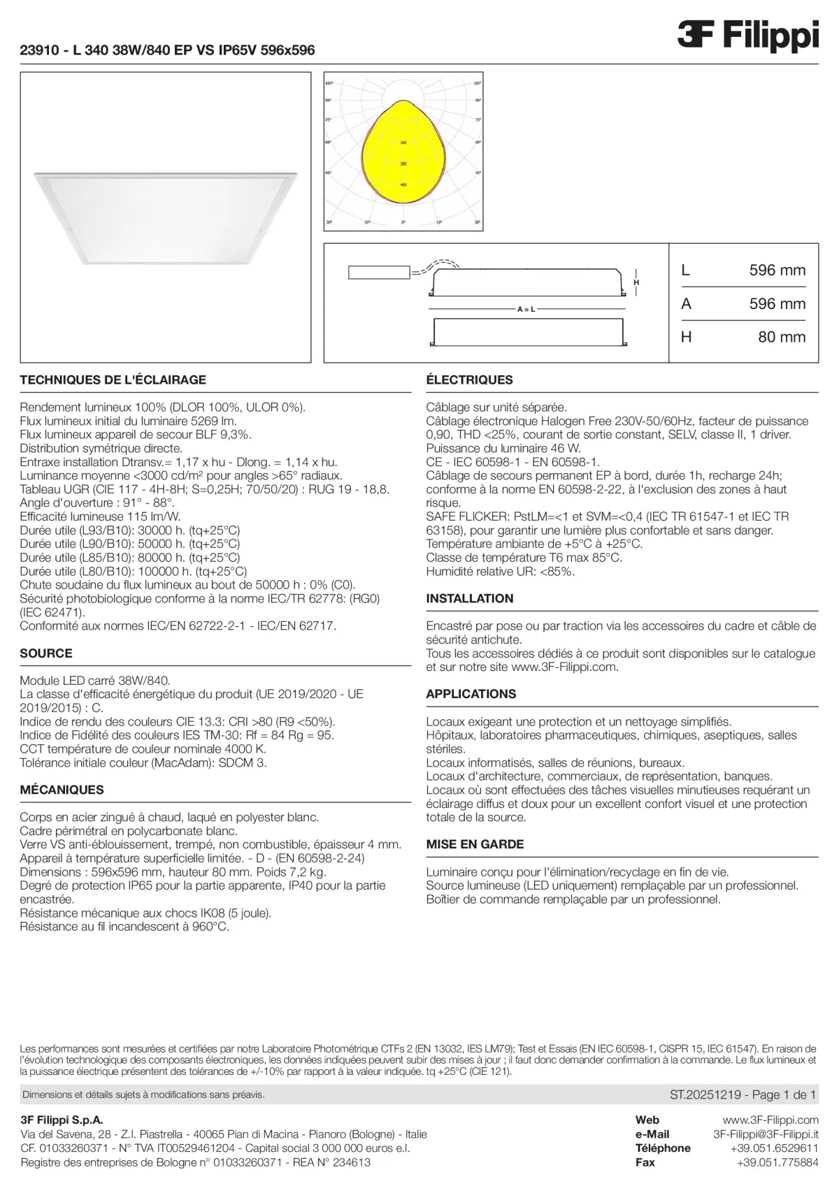 23910 - L 340 38W-840 EP VS IP65V 596x596 - Datasheet - fr