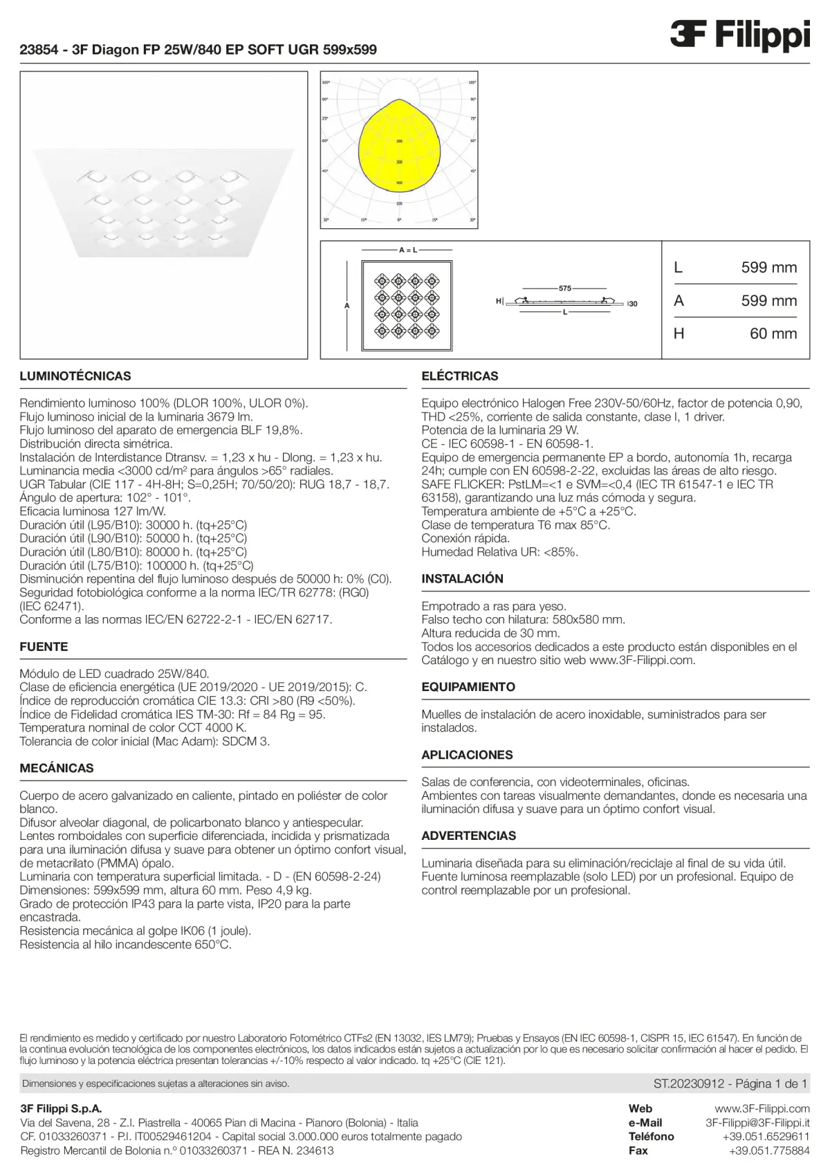 23854 - 3F Diagon FP 25W-840 EP SOFT UGR 599x599 - Datasheet - es