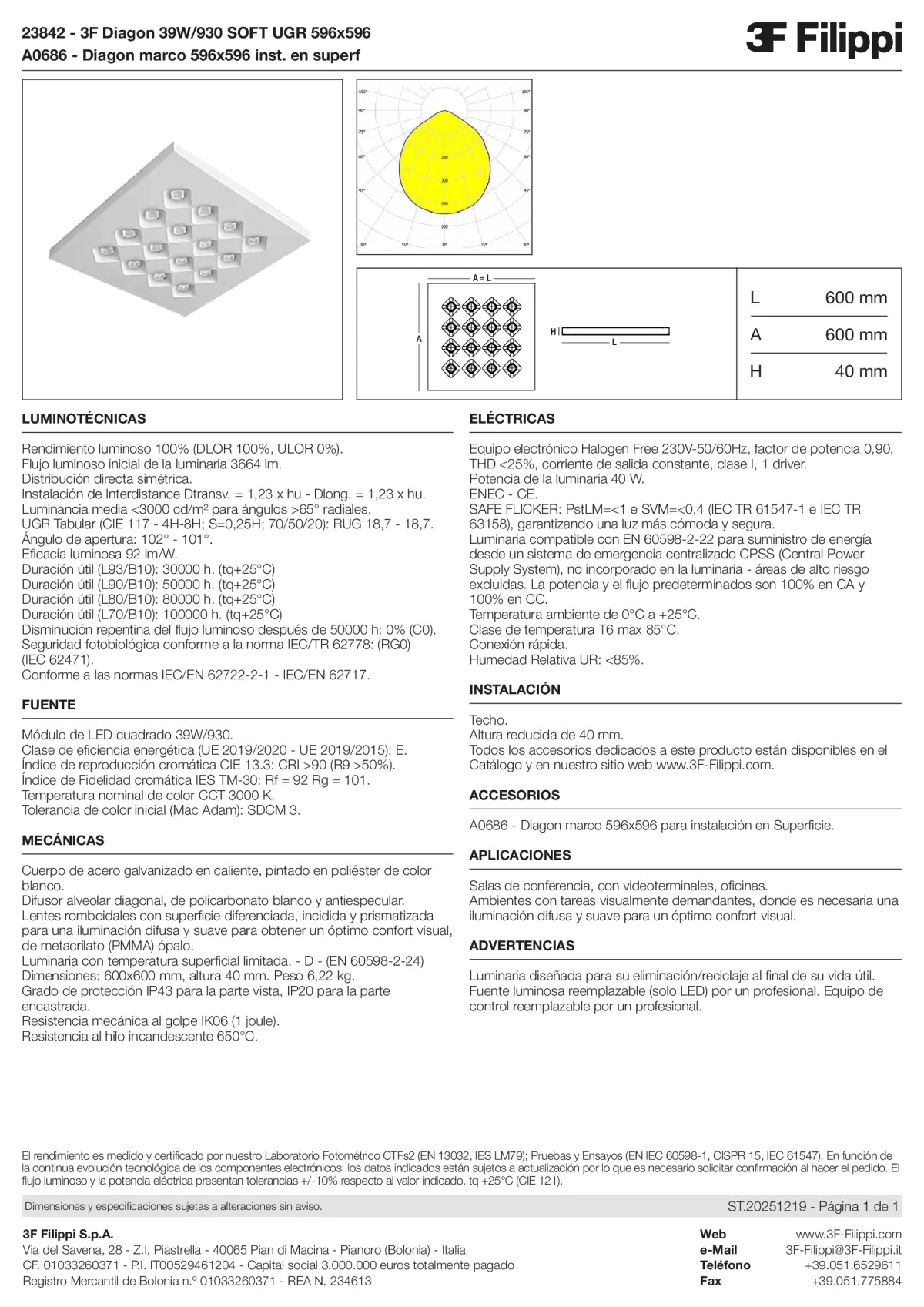 23842+A0686 - 3F Diagon 39W-930 SOFT UGR 596x596 + Corn.plaf. - Datasheet - es