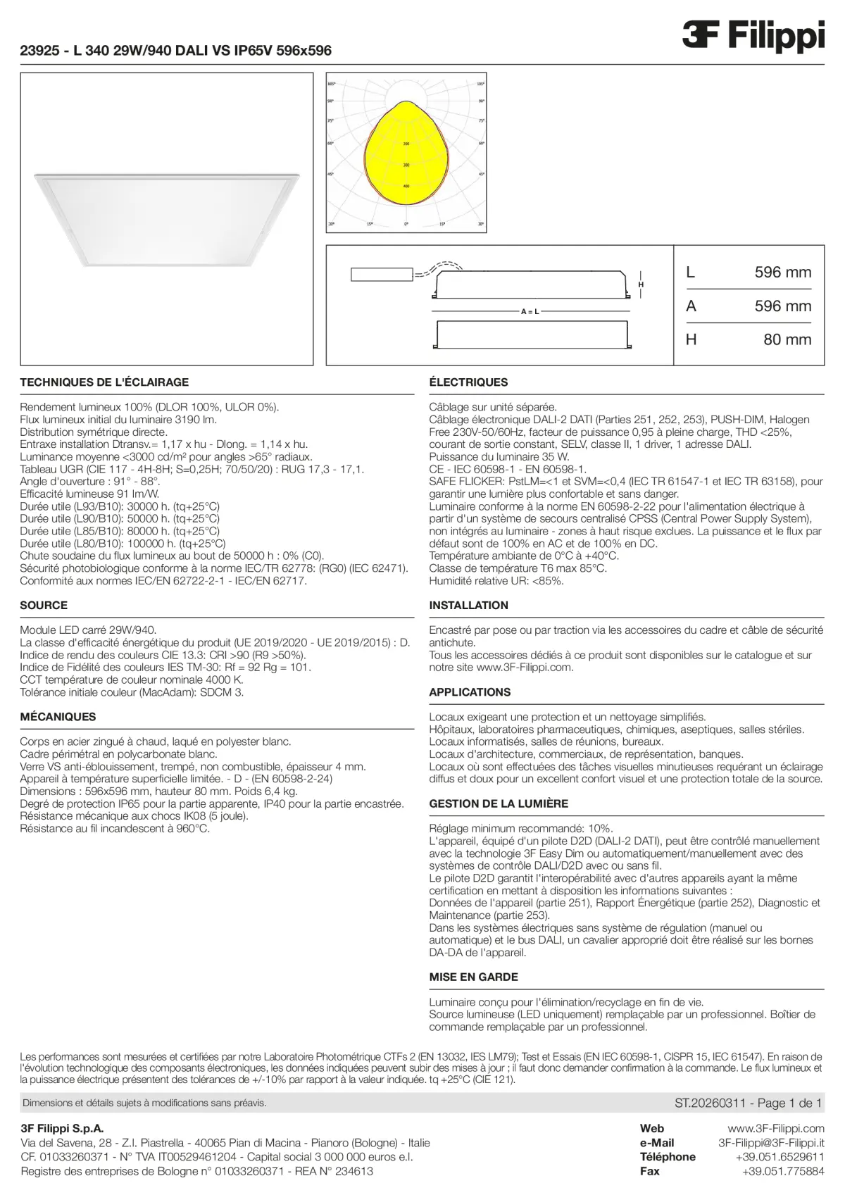 23925 - L 340 29W-940 DALI VS IP65V 596x596 - Datasheet - fr