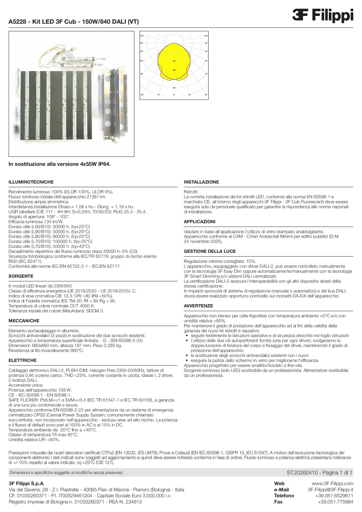 A5228 - Kit LED 3F Cub - 150W-840 DALI (VT) - Datasheet - it