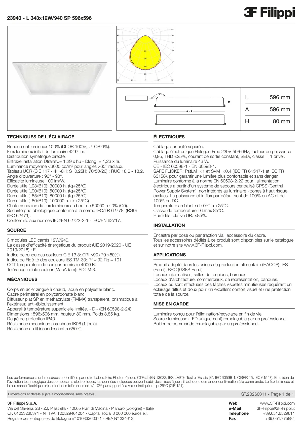 23940 - L 343x12W-940 SP 596x596 - Datasheet - fr