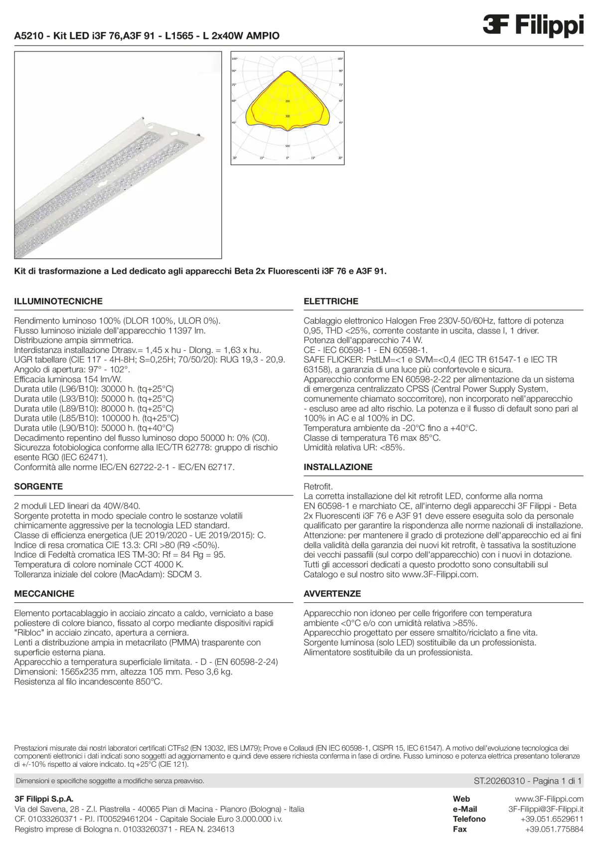 A5210 - Kit LED i3F 76,A3F 91 - L1565 - L 2x40W AMPIO - Datasheet - it
