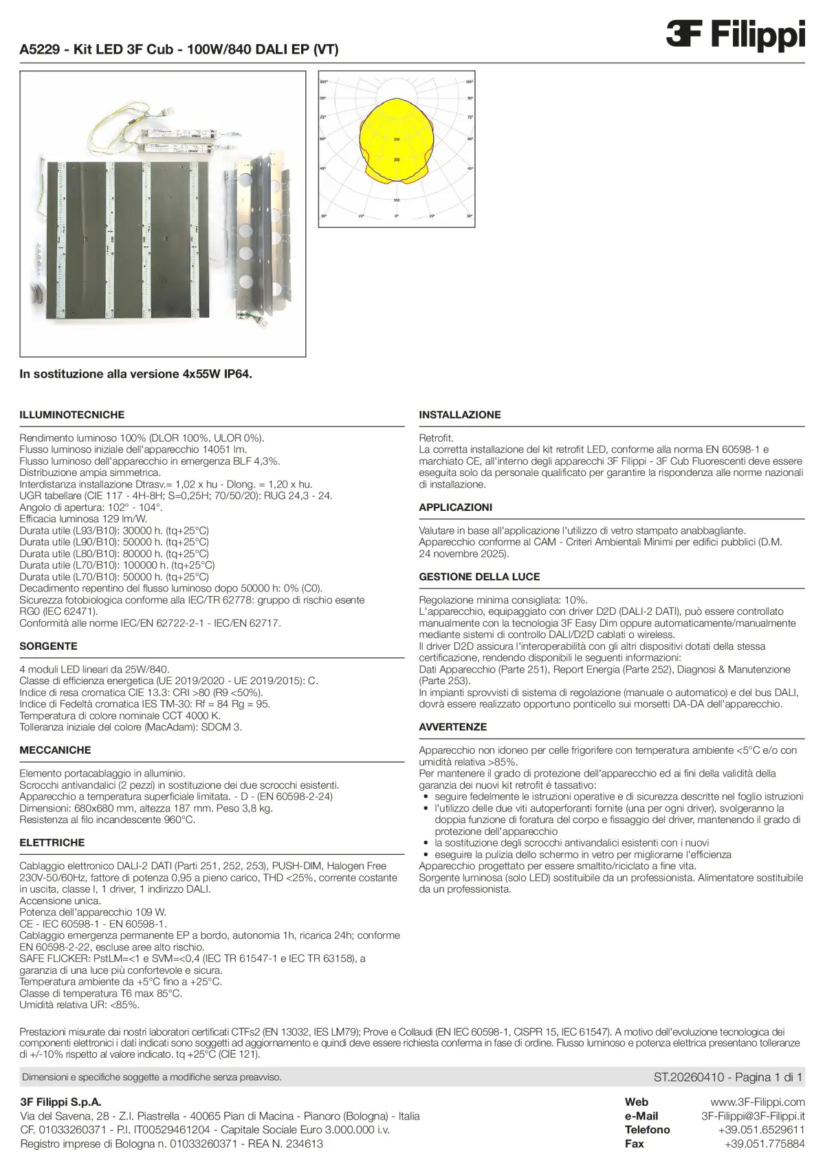 A5229 - Kit LED 3F Cub - 100W-840 DALI EP (VT) - Datasheet - it