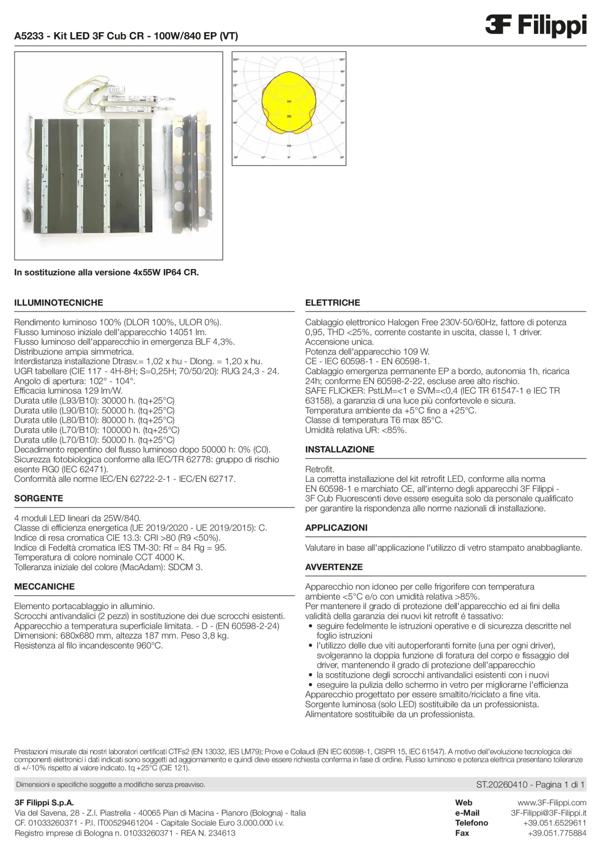 A5233 - Kit LED 3F Cub CR - 100W-840 EP (VT) - Datasheet - it