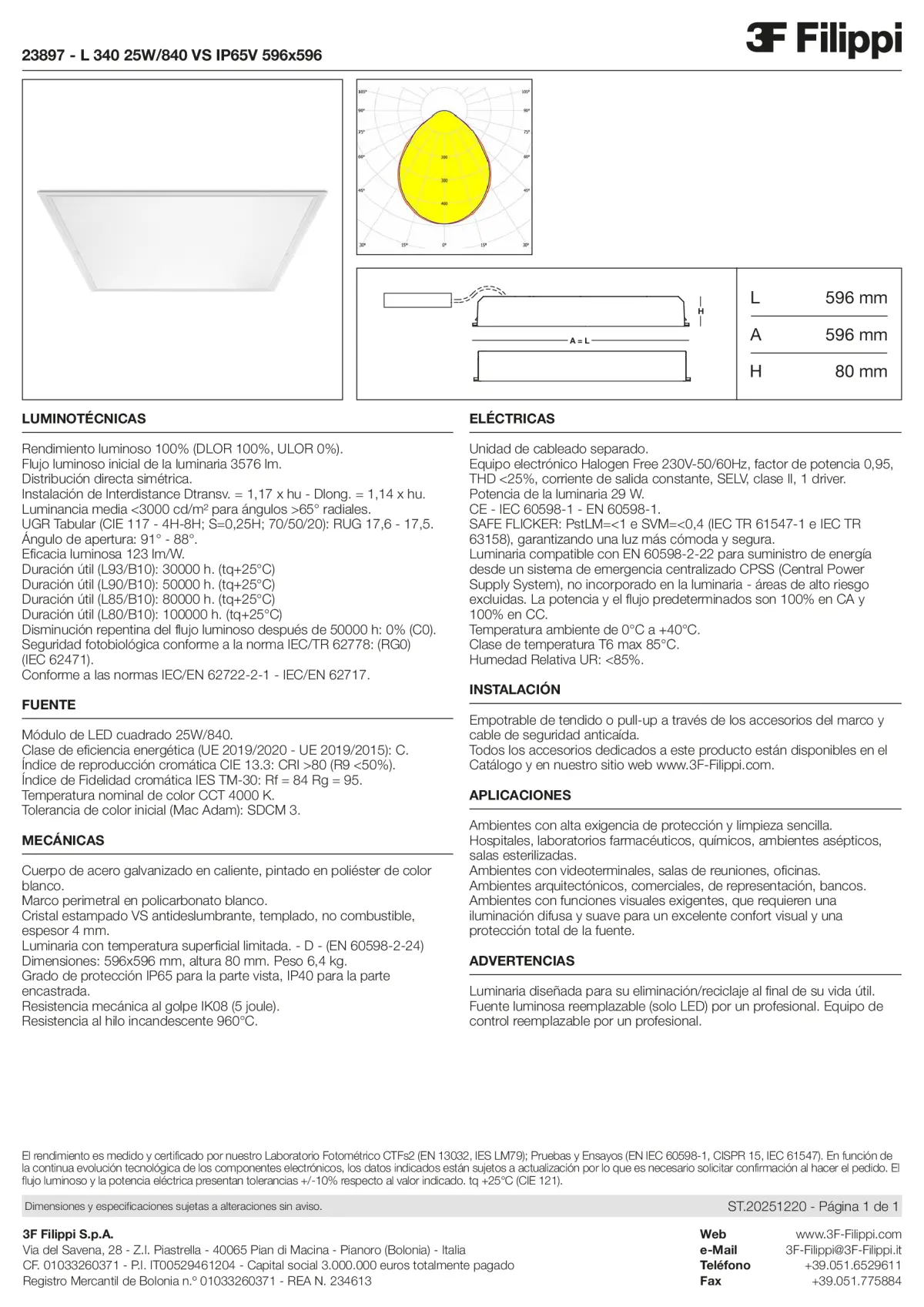 23897 - L 340 25W-840 VS IP65V 596x596 - Datasheet - es