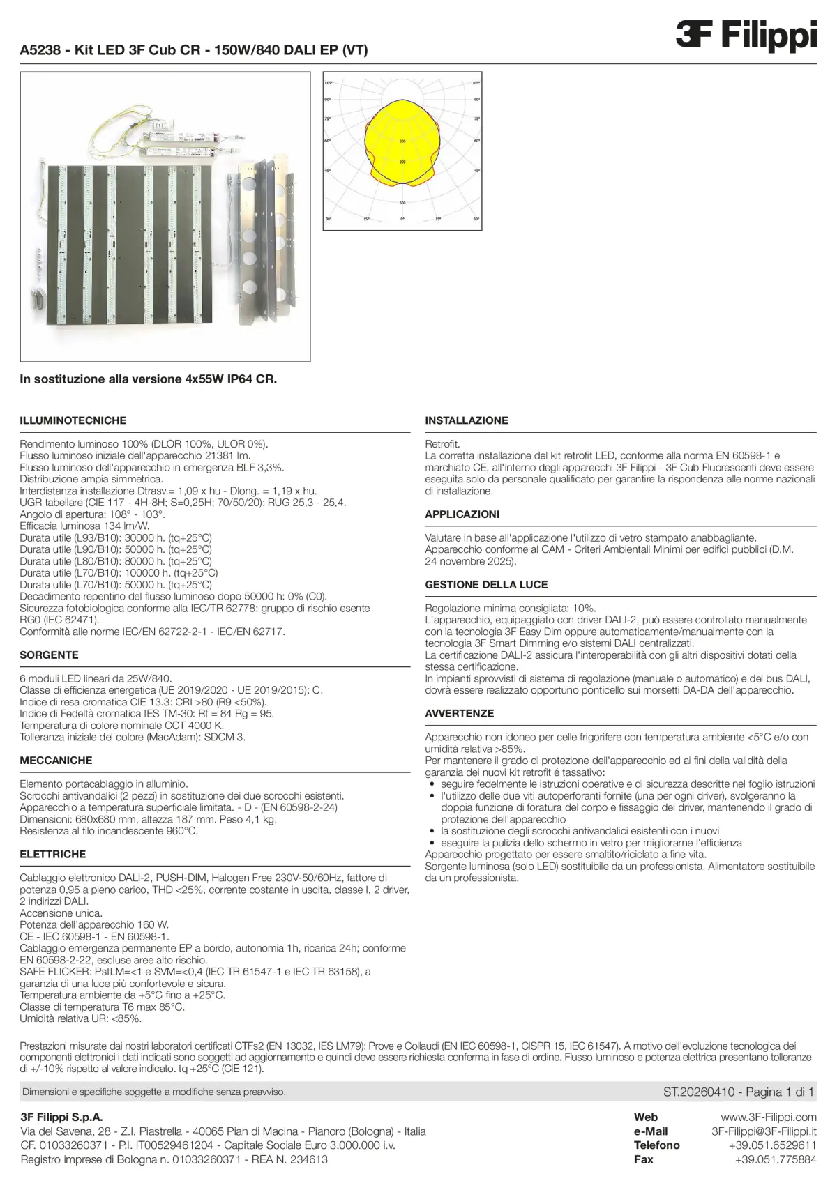 A5238 - Kit LED 3F Cub CR - 150W-840 DALI EP (VT) - Datasheet - it