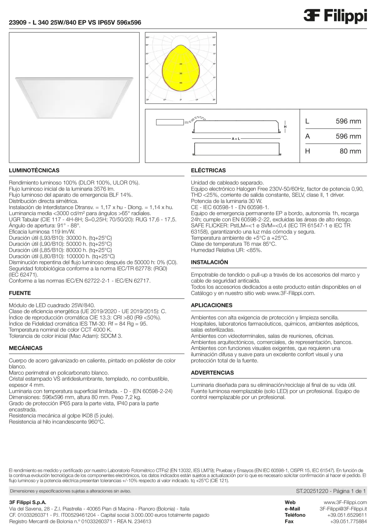 23909 - L 340 25W-840 EP VS IP65V 596x596 - Datasheet - es