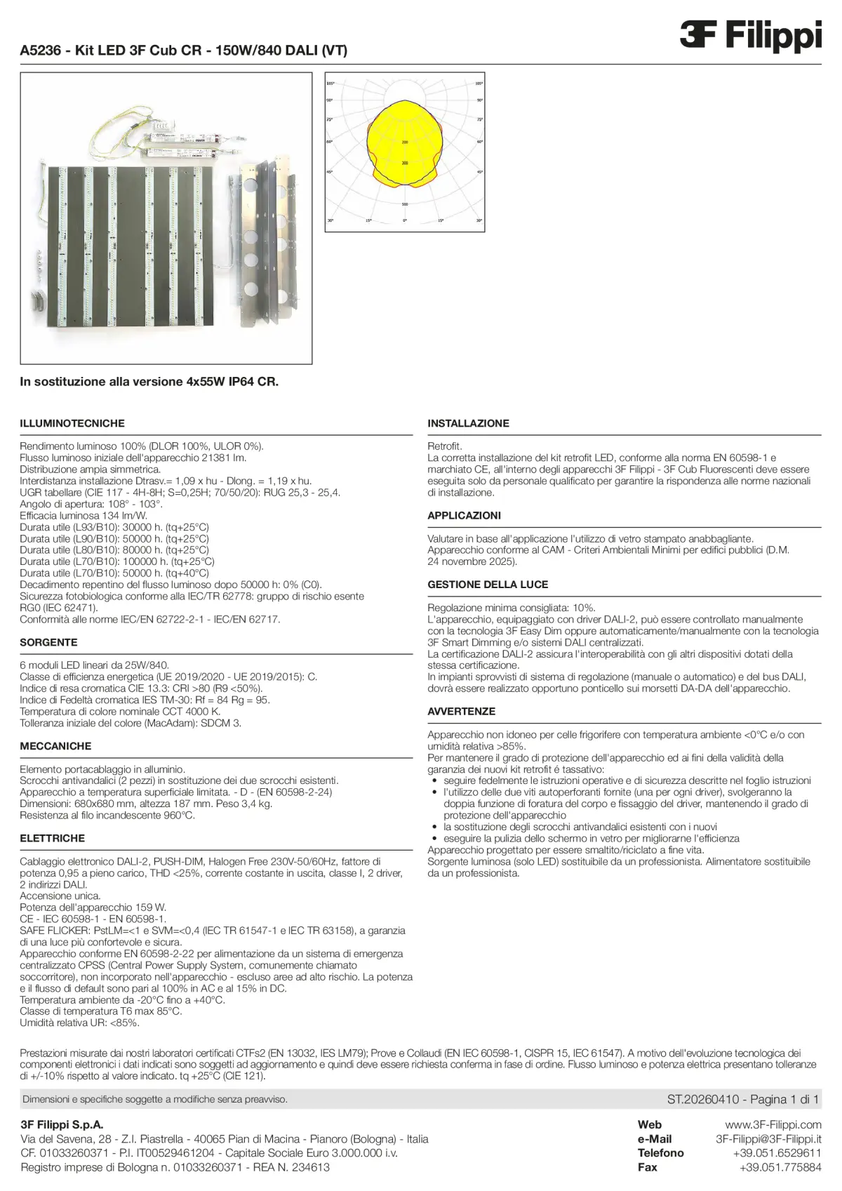 A5236 - Kit LED 3F Cub CR - 150W-840 DALI (VT) - Datasheet - it