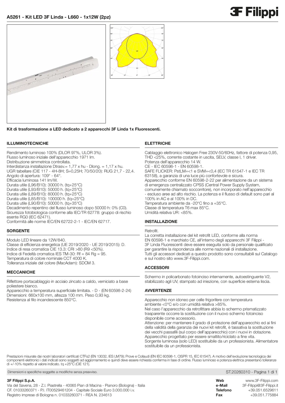 A5261 - Kit LED 3F Linda - L660 - 1x12W (2pz) - Datasheet - it