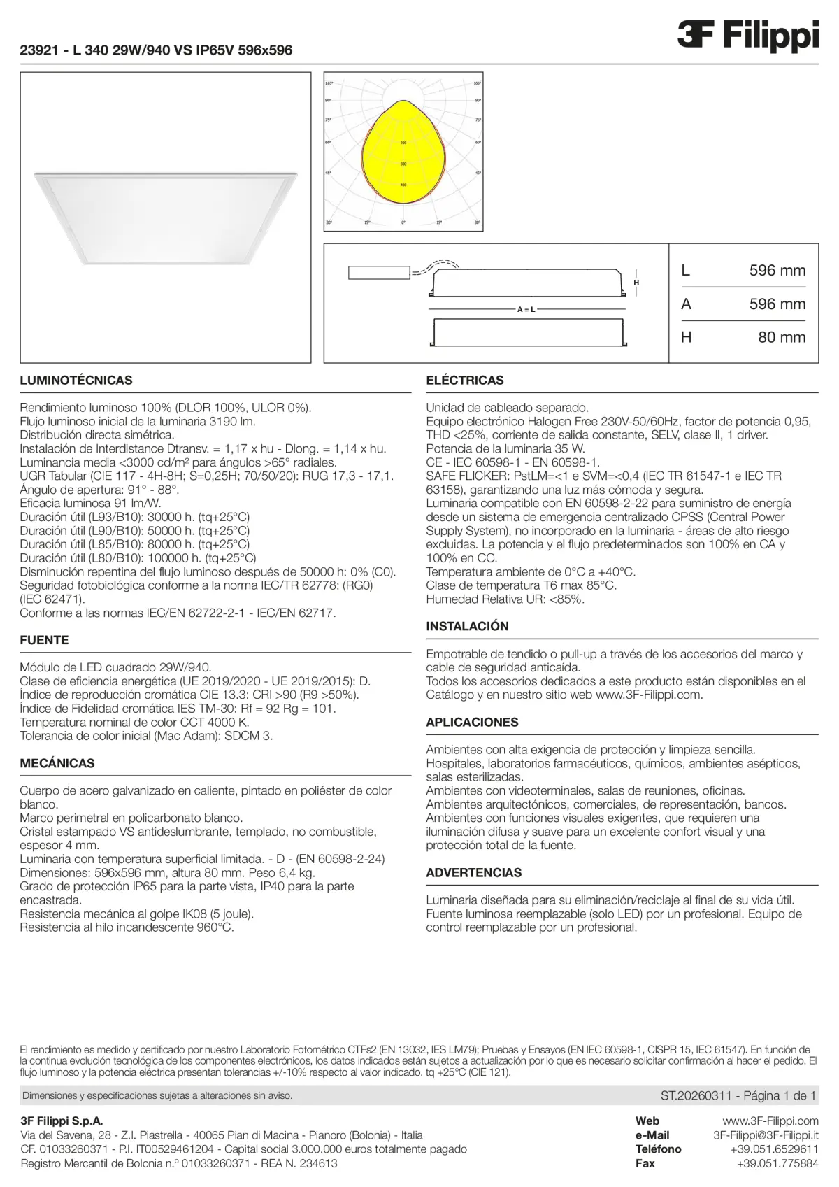 23921 - L 340 29W-940 VS IP65V 596x596 - Datasheet - es