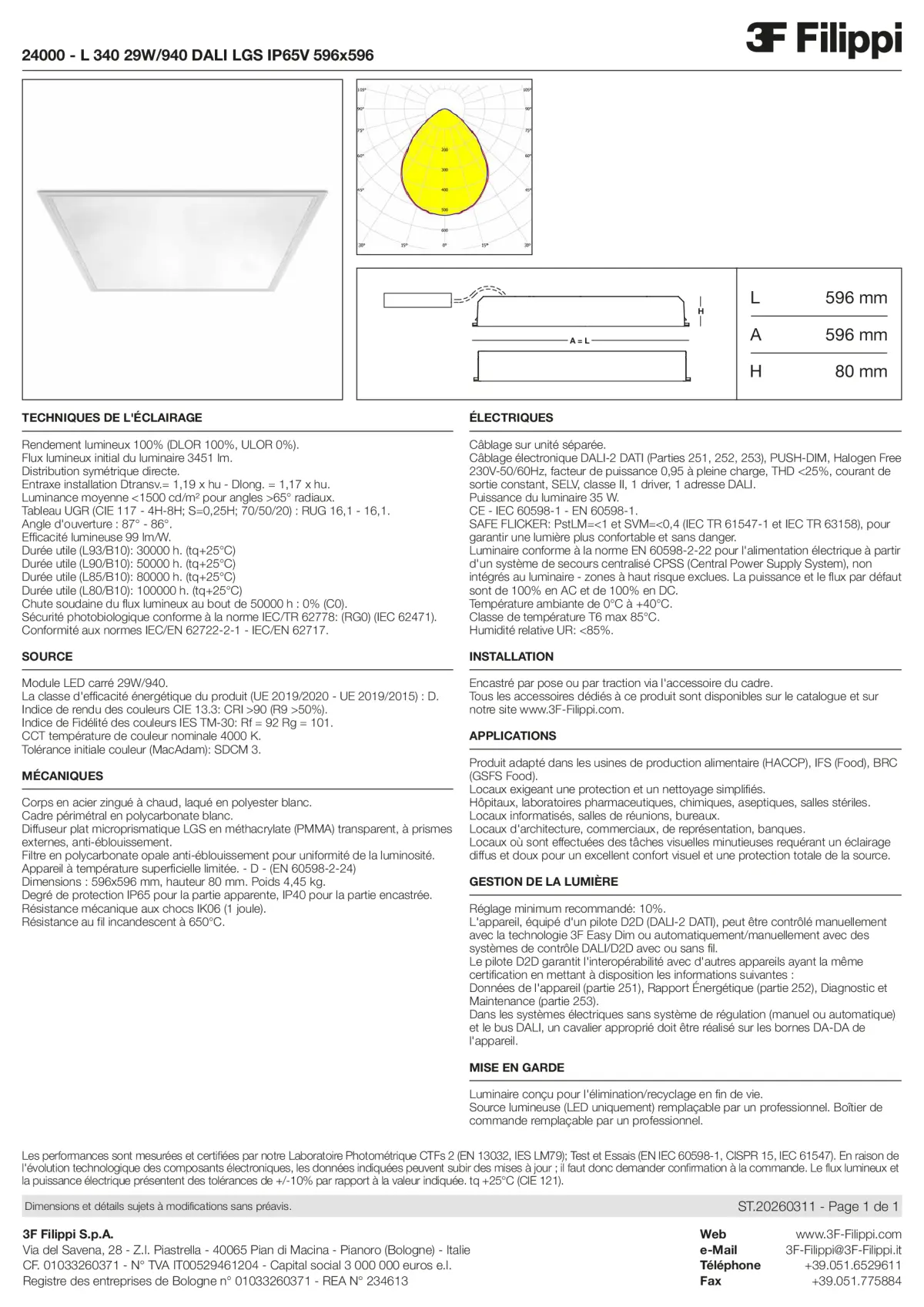 24000 - L 340 29W-940 DALI LGS IP65V 596x596 - Datasheet - fr