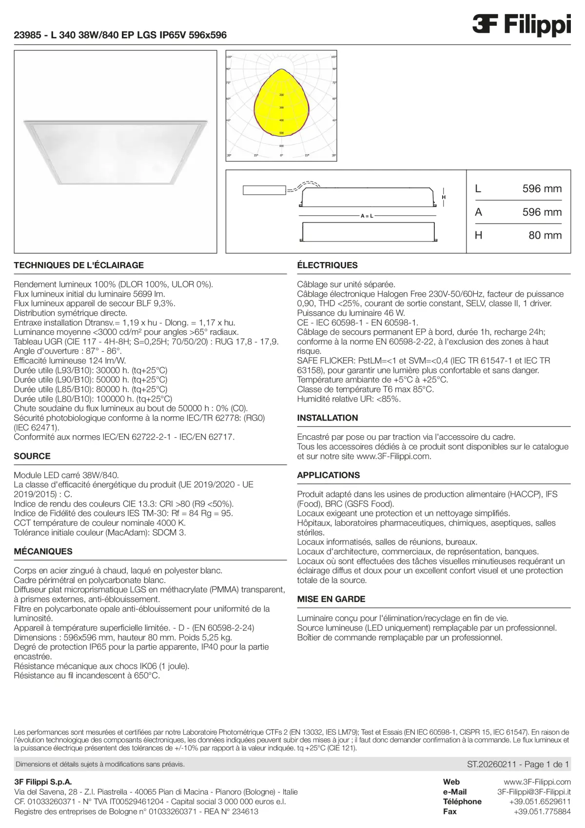 23985 - L 340 38W-840 EP LGS IP65V 596x596 - Datasheet - fr