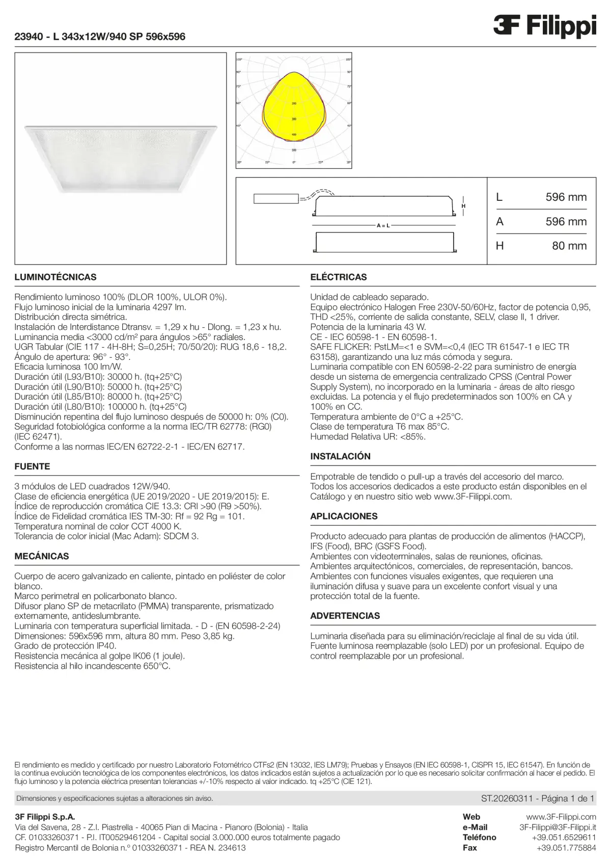 23940 - L 343x12W-940 SP 596x596 - Datasheet - es