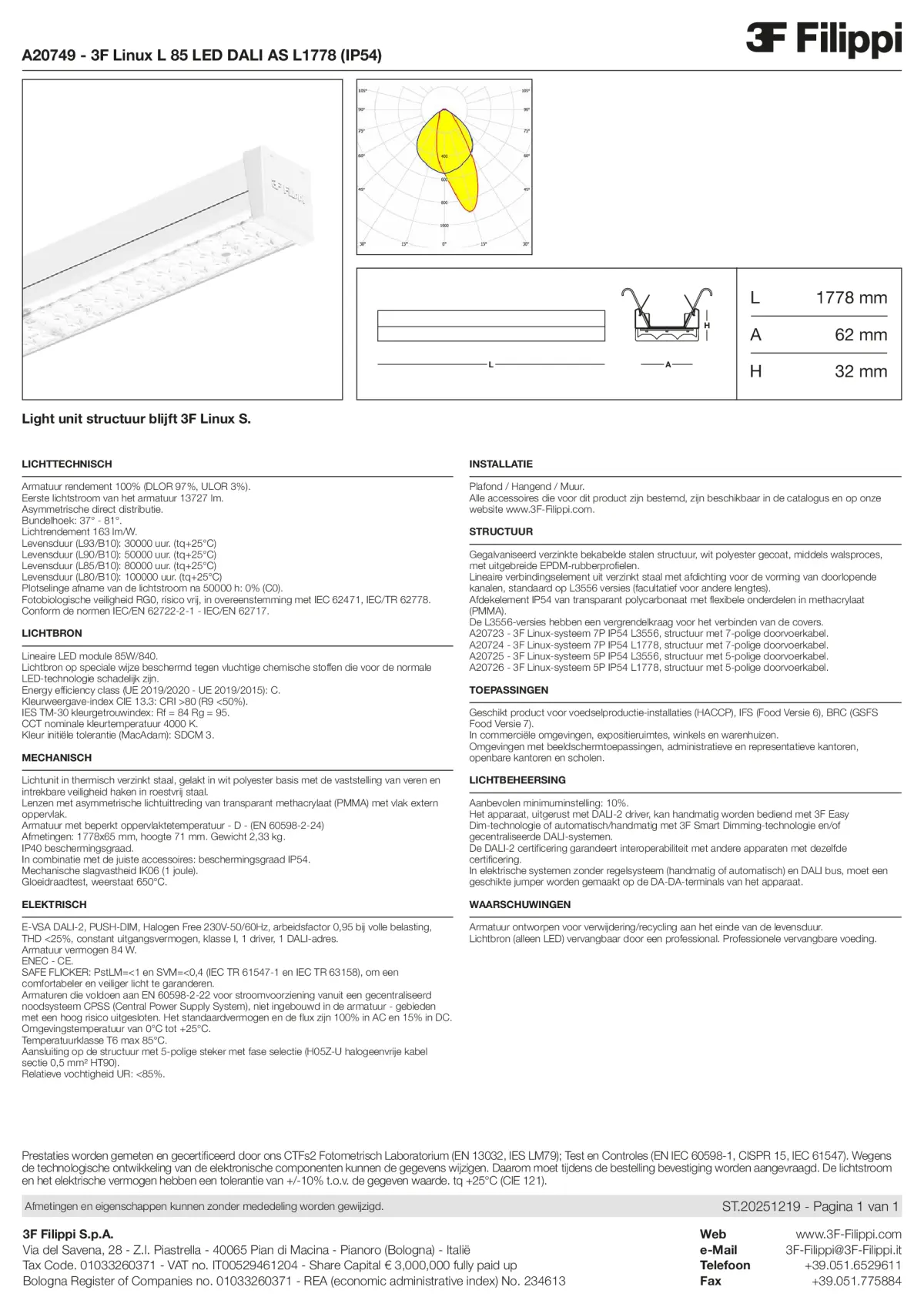 A20749 - 3F Linux L 85 LED DALI AS L1778 (IP54) - Datasheet - nl