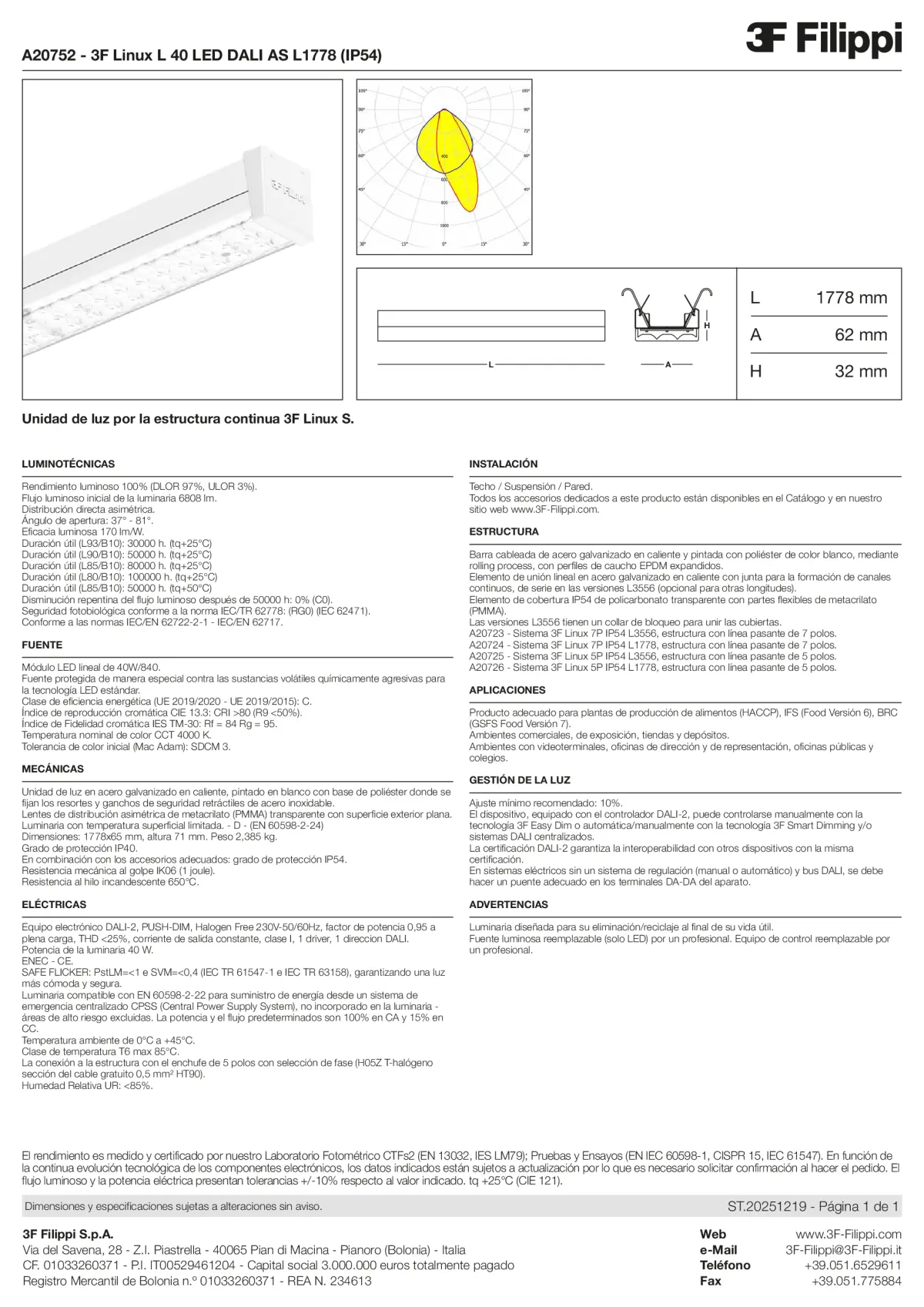A20752 - 3F Linux L 40 LED DALI AS L1778 (IP54) - Datasheet - es