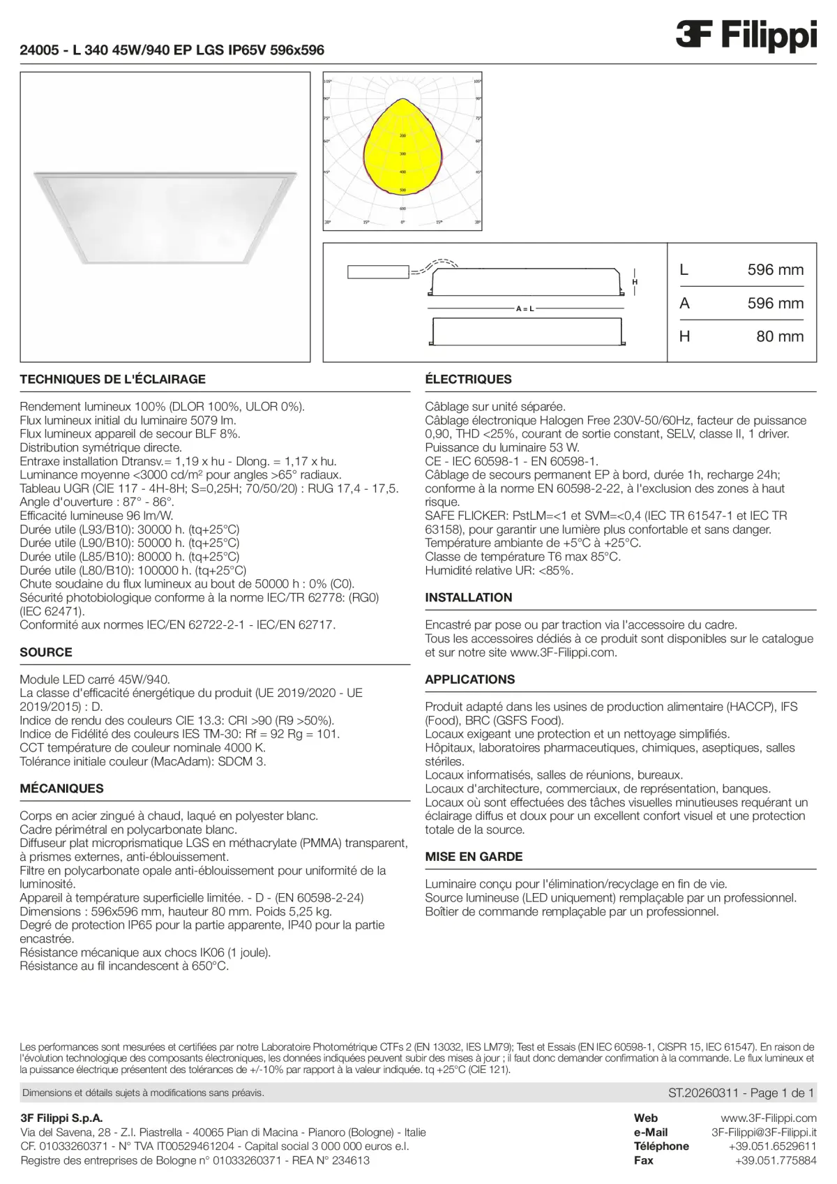 24005 - L 340 45W-940 EP LGS IP65V 596x596 - Datasheet - fr