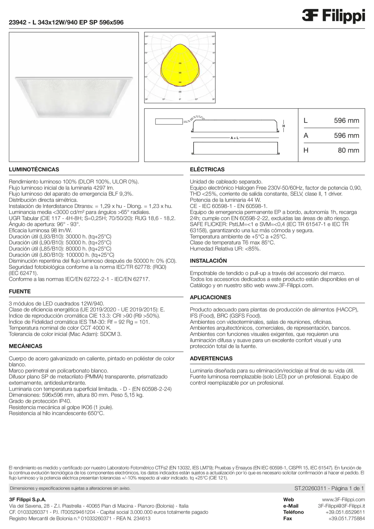 23942 - L 343x12W-940 EP SP 596x596 - Datasheet - es