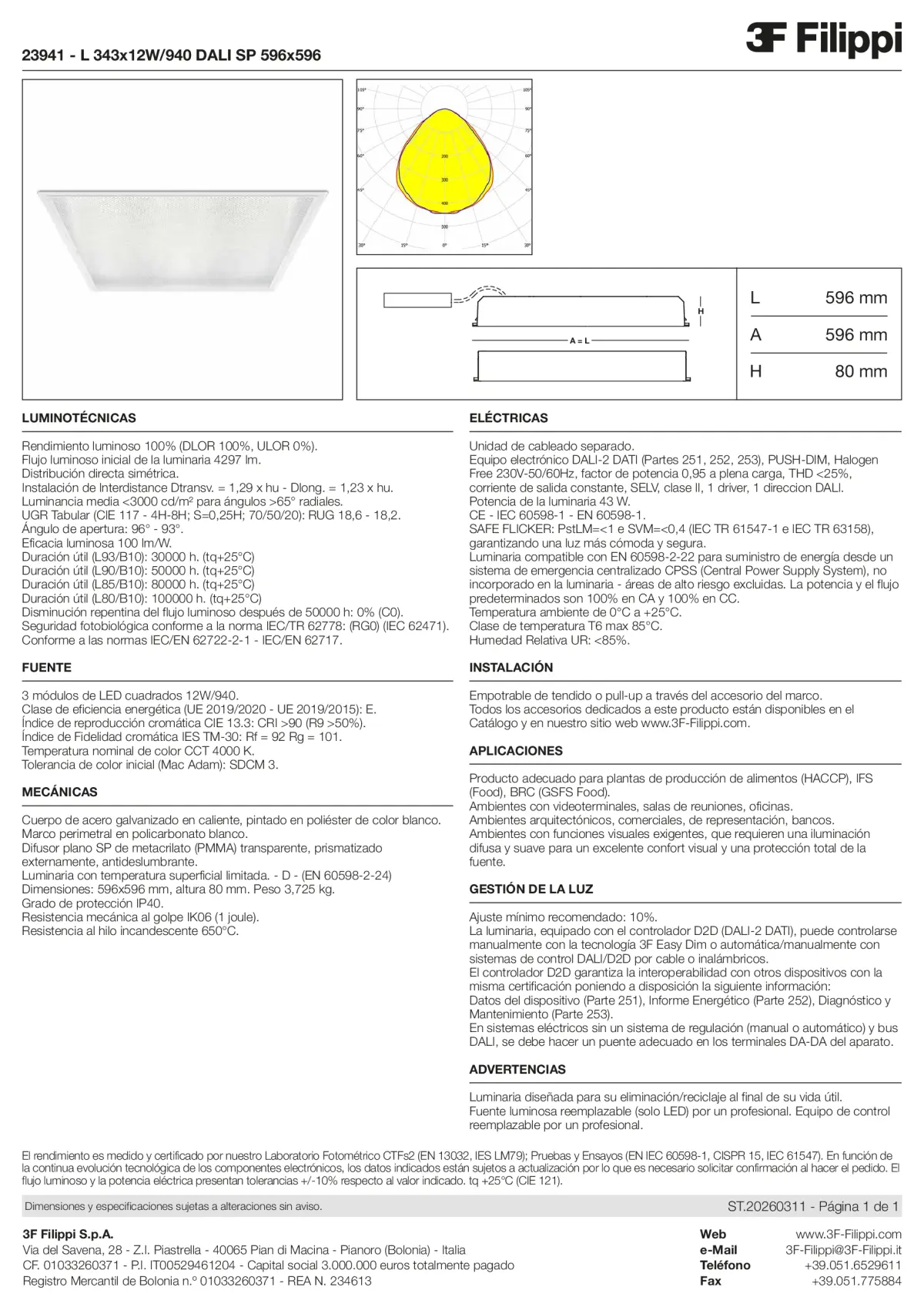 23941 - L 343x12W-940 DALI SP 596x596 - Datasheet - es