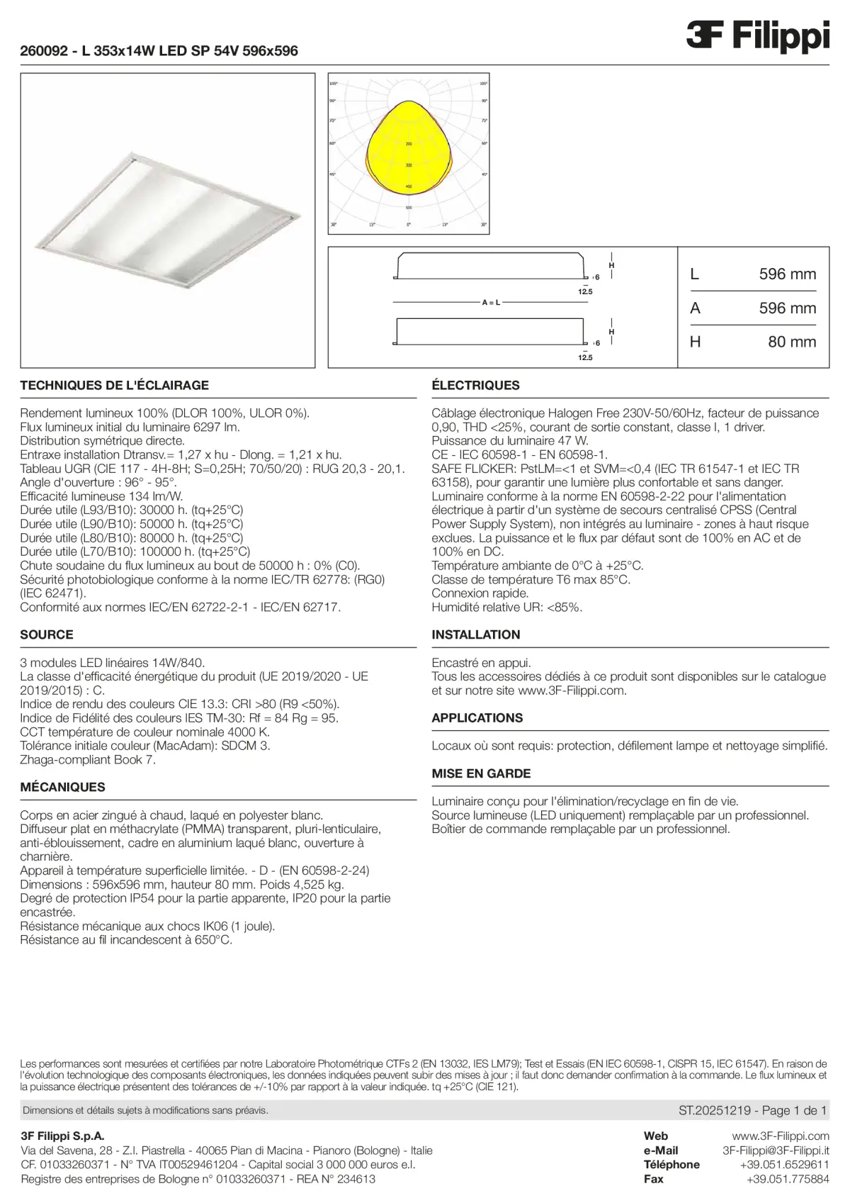 260092 - L 353x14W LED SP 54V 596x596 - Datasheet - fr