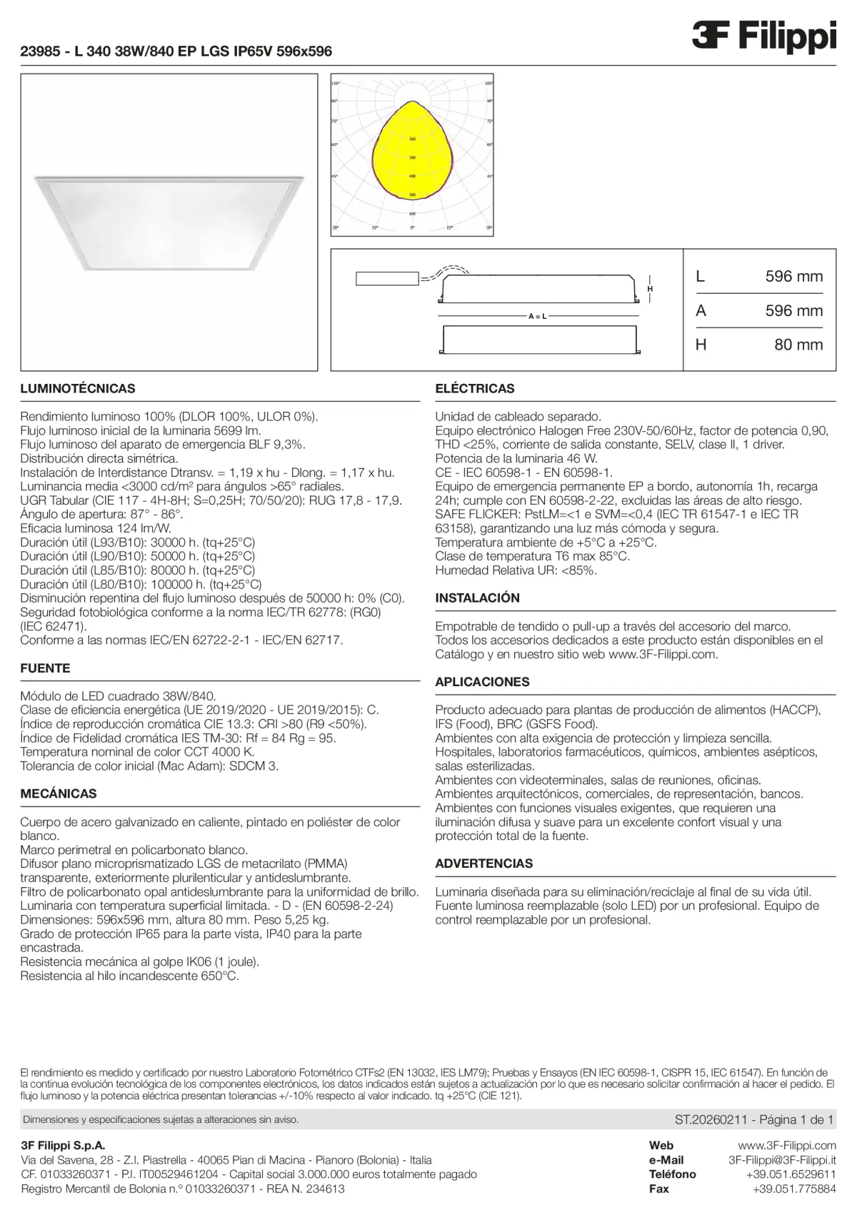 23985 - L 340 38W-840 EP LGS IP65V 596x596 - Datasheet - es