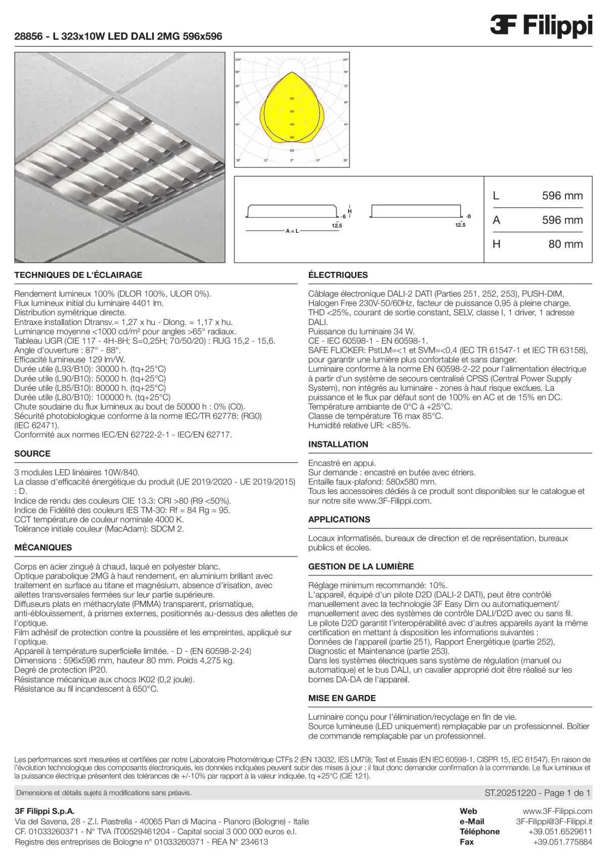 28856 - L 323x10W LED DALI 2MG 596x596 - Datasheet - fr