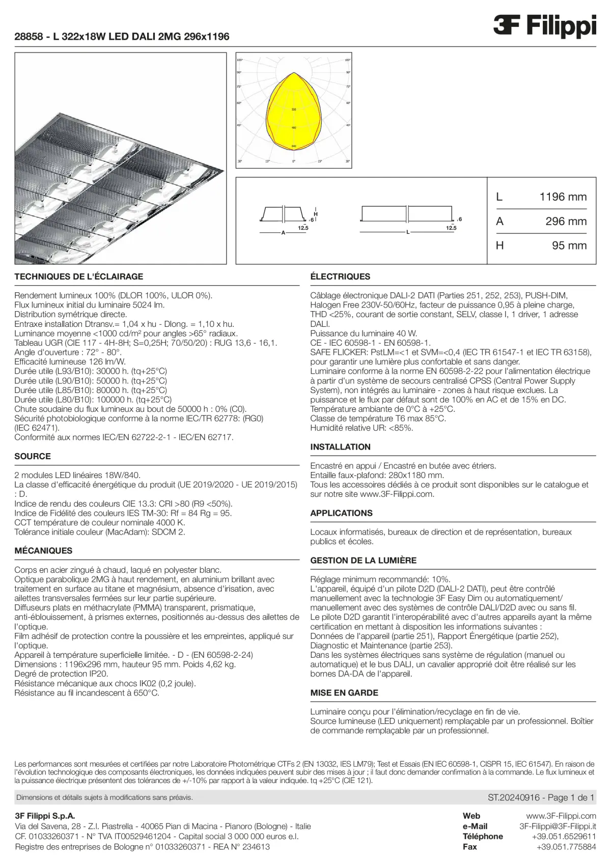 28858 - L 322x18W LED DALI 2MG 296x1196 - Datasheet - fr