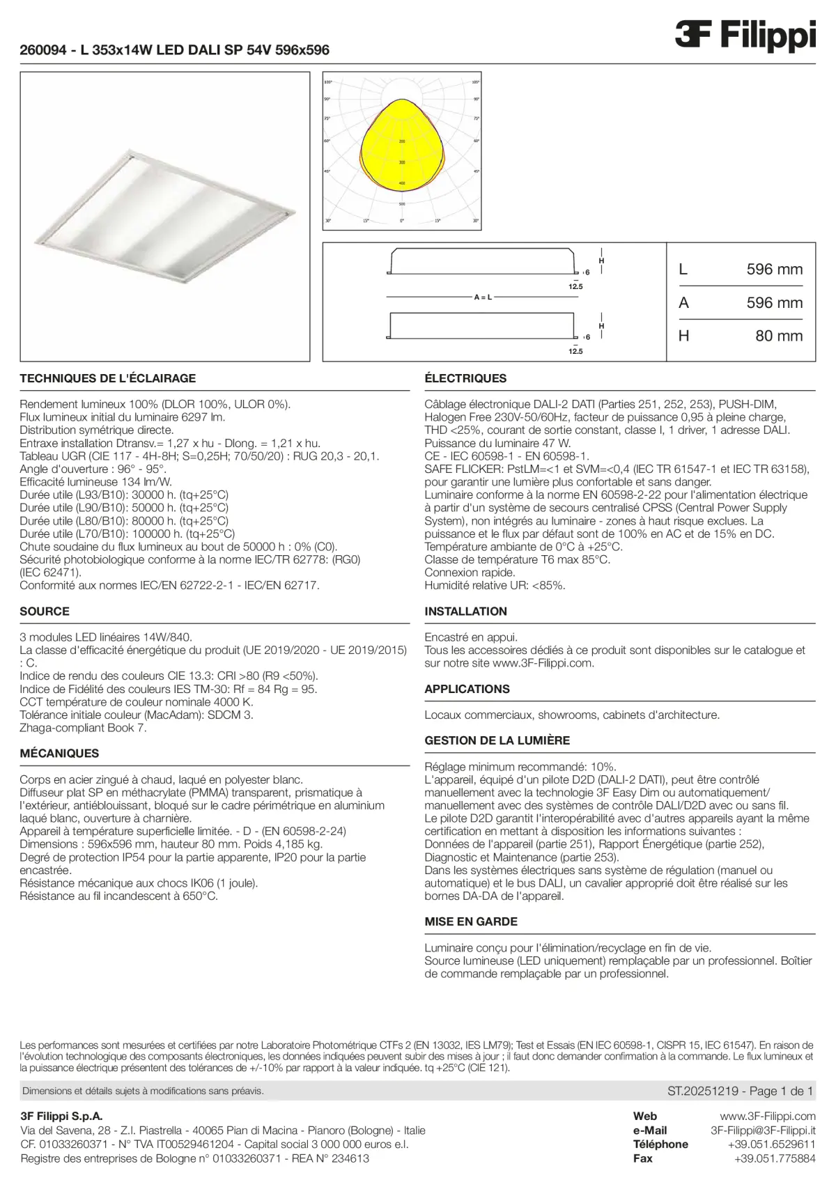 260094 - L 353x14W LED DALI SP 54V 596x596 - Datasheet - fr