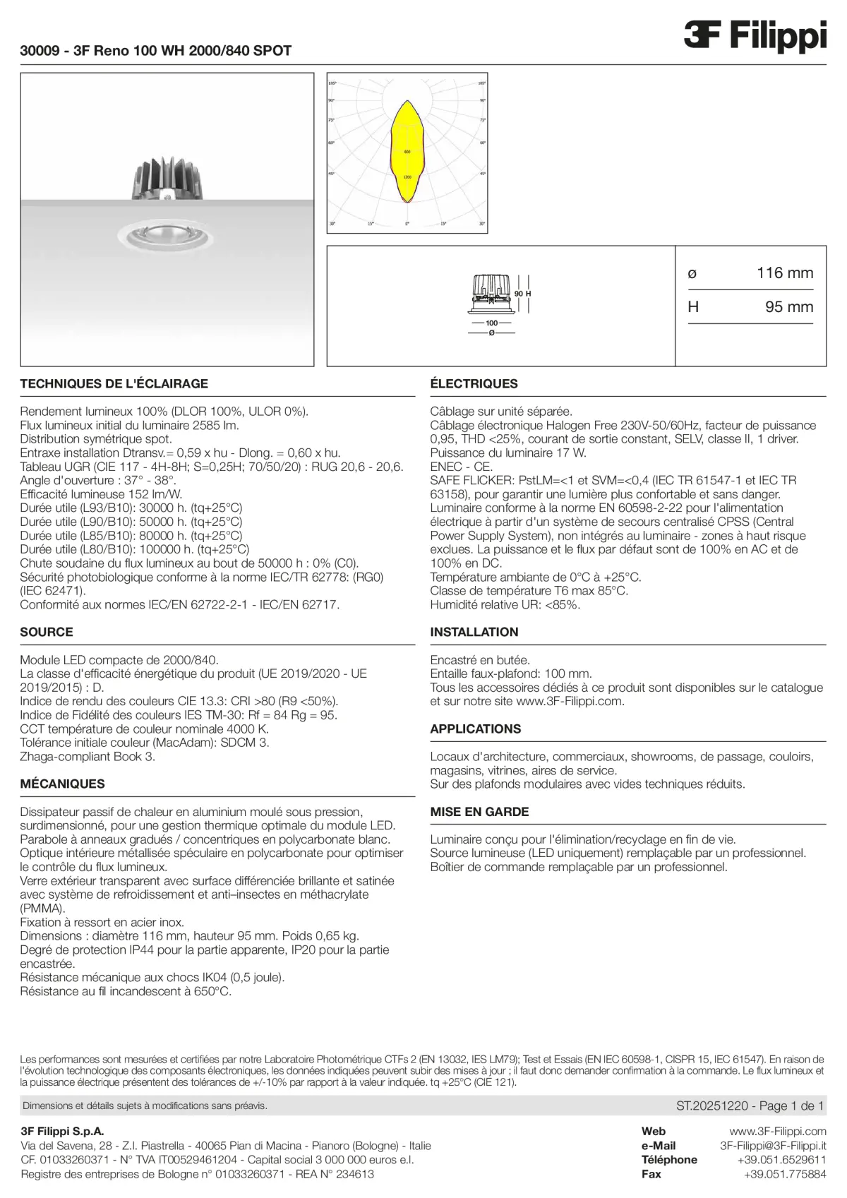 30009 - 3F Reno 100 WH 2000-840 SPOT - Datasheet - fr