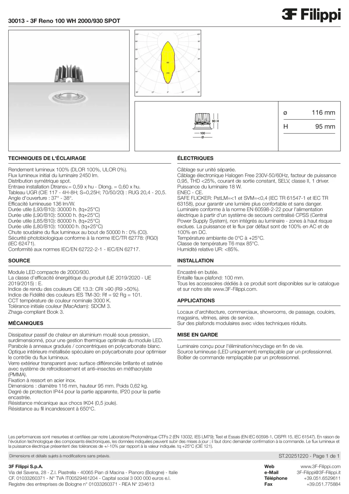 30013 - 3F Reno 100 WH 2000-930 SPOT - Datasheet - fr