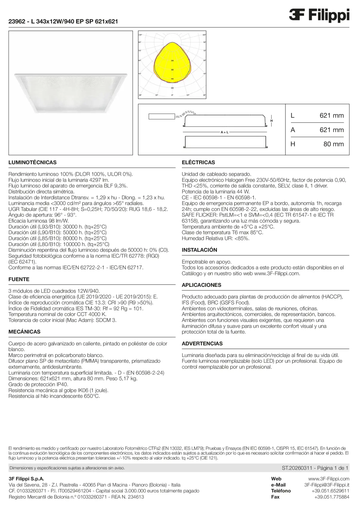 23962 - L 343x12W-940 EP SP 621x621 - Datasheet - es
