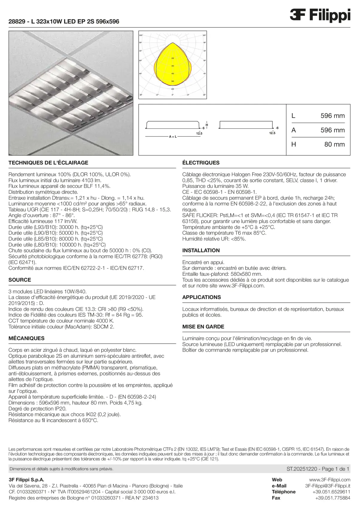 28829 - L 323x10W LED EP 2S 596x596 - Datasheet - fr