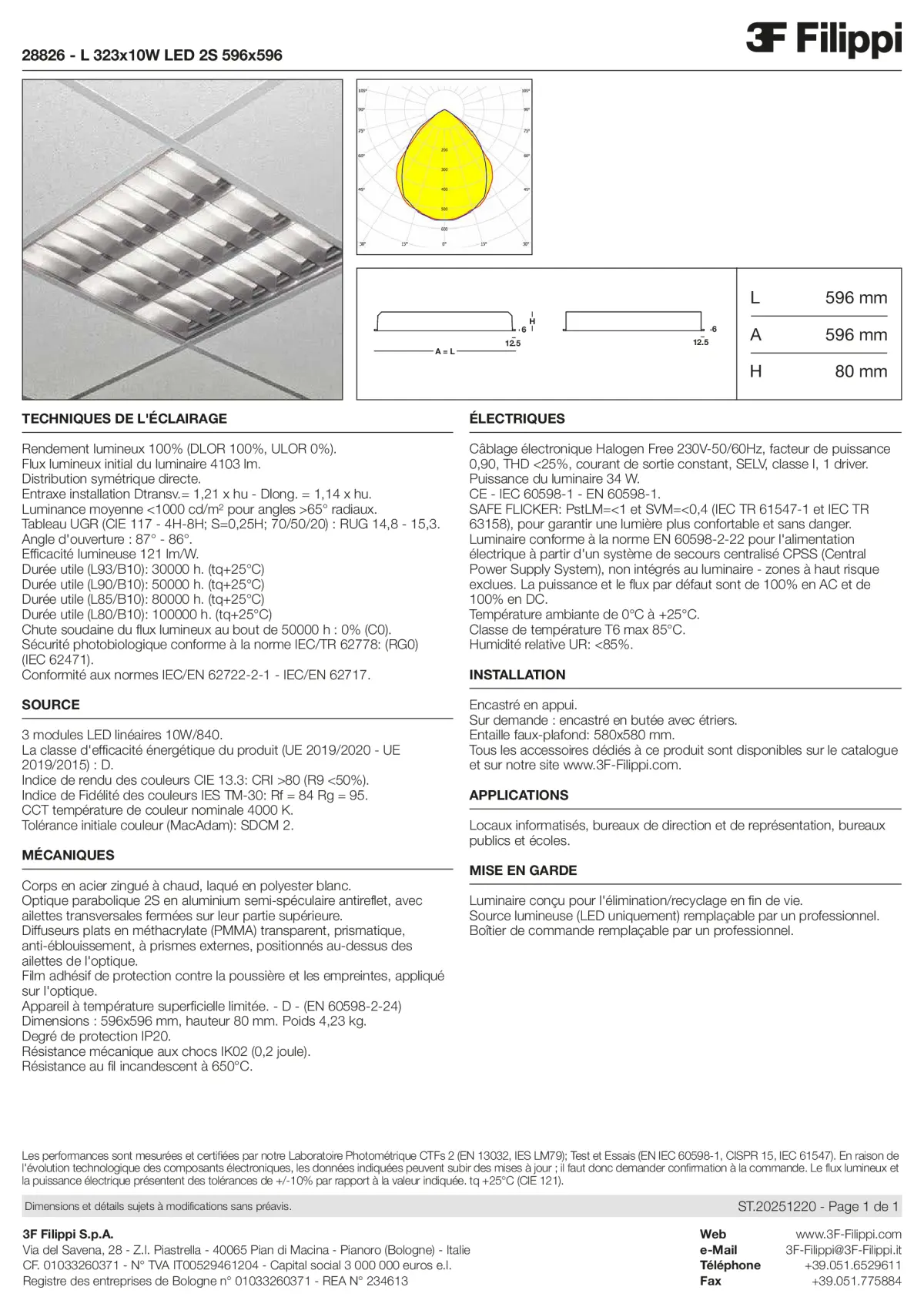 28826 - L 323x10W LED 2S 596x596 - Datasheet - fr