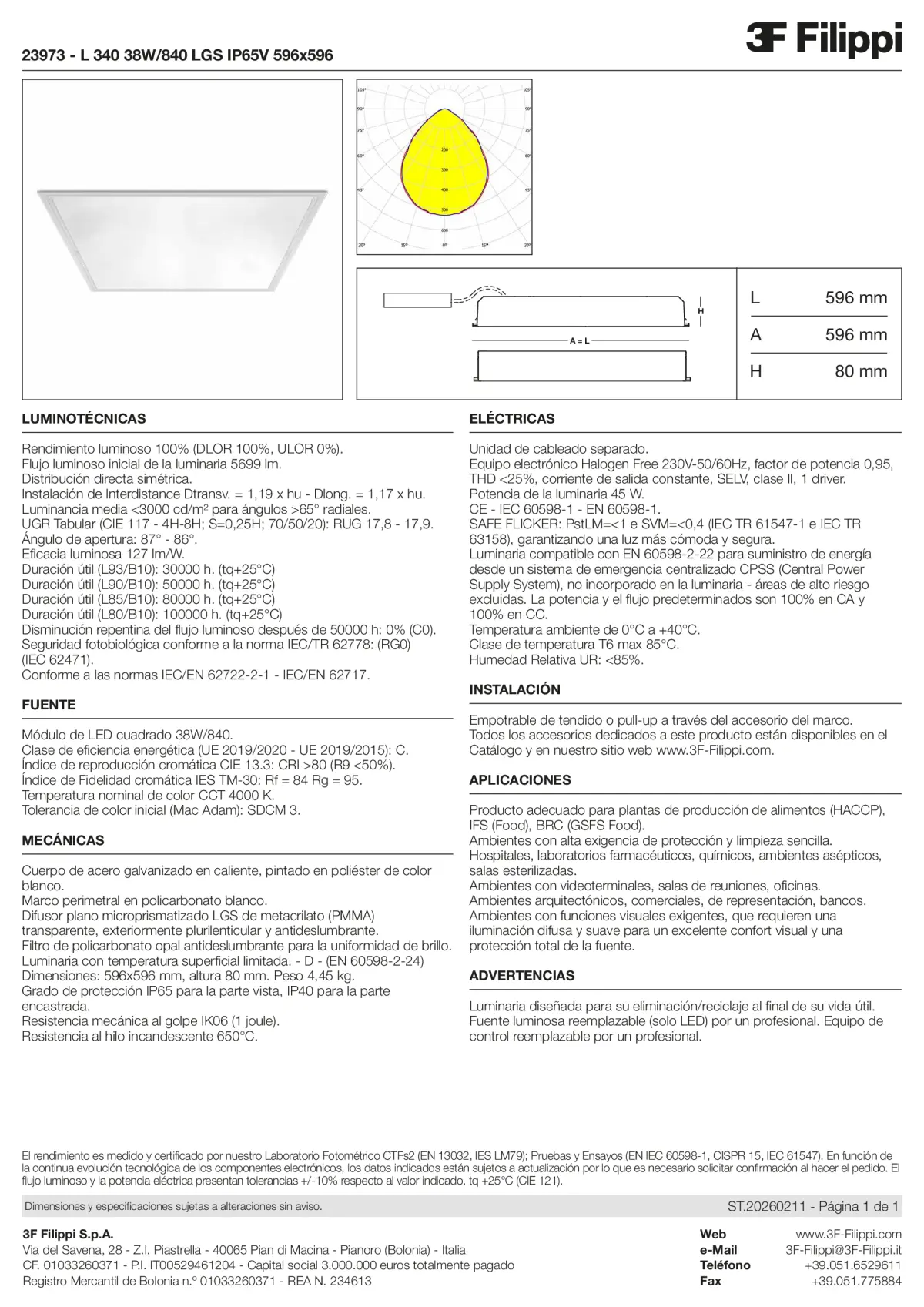 23973 - L 340 38W-840 LGS IP65V 596x596 - Datasheet - es