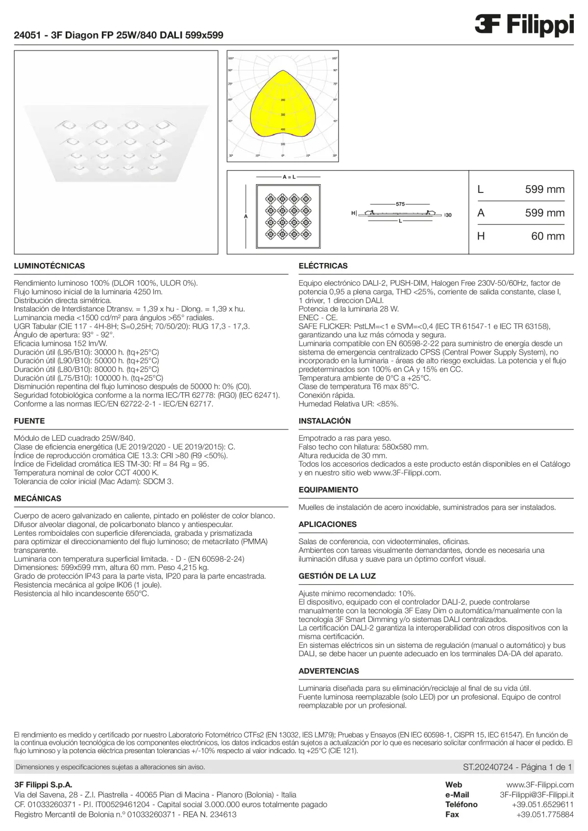 24051 - 3F Diagon FP 25W-840 DALI 599x599 - Datasheet - es