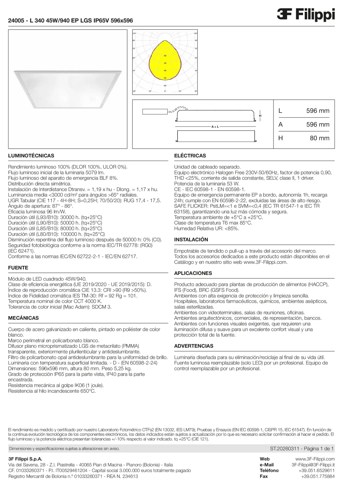 24005 - L 340 45W-940 EP LGS IP65V 596x596 - Datasheet - es