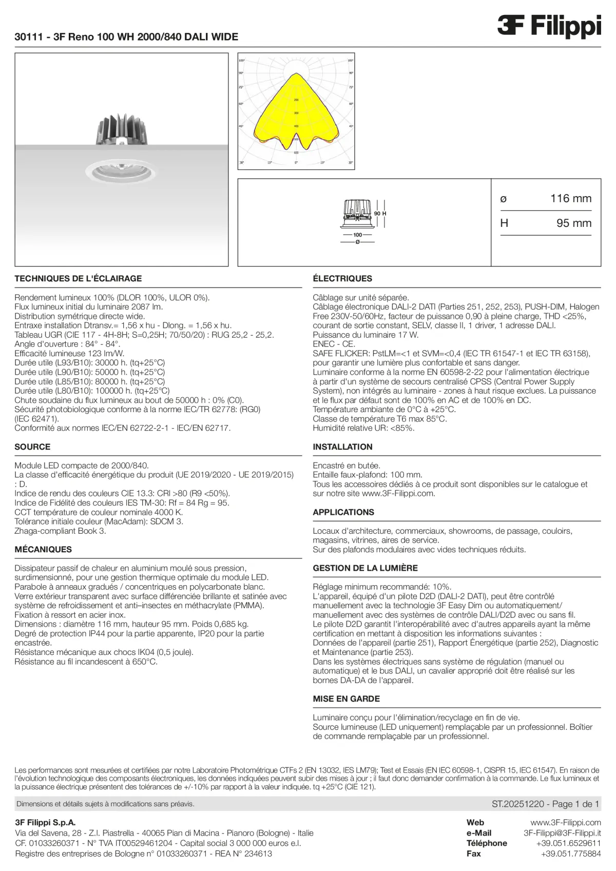 30111 - 3F Reno 100 WH 2000-840 DALI WIDE - Datasheet - fr