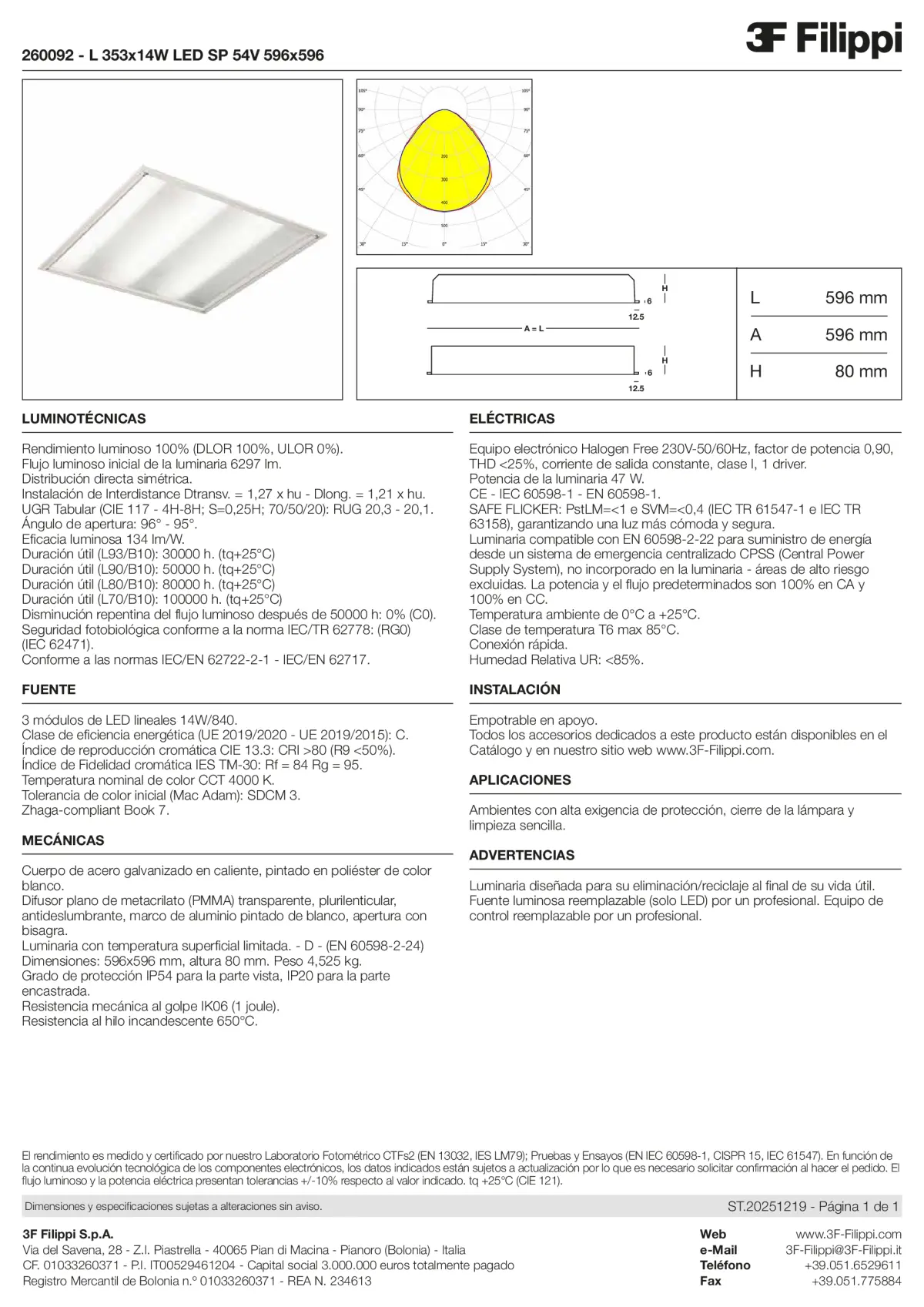 260092 - L 353x14W LED SP 54V 596x596 - Datasheet - es