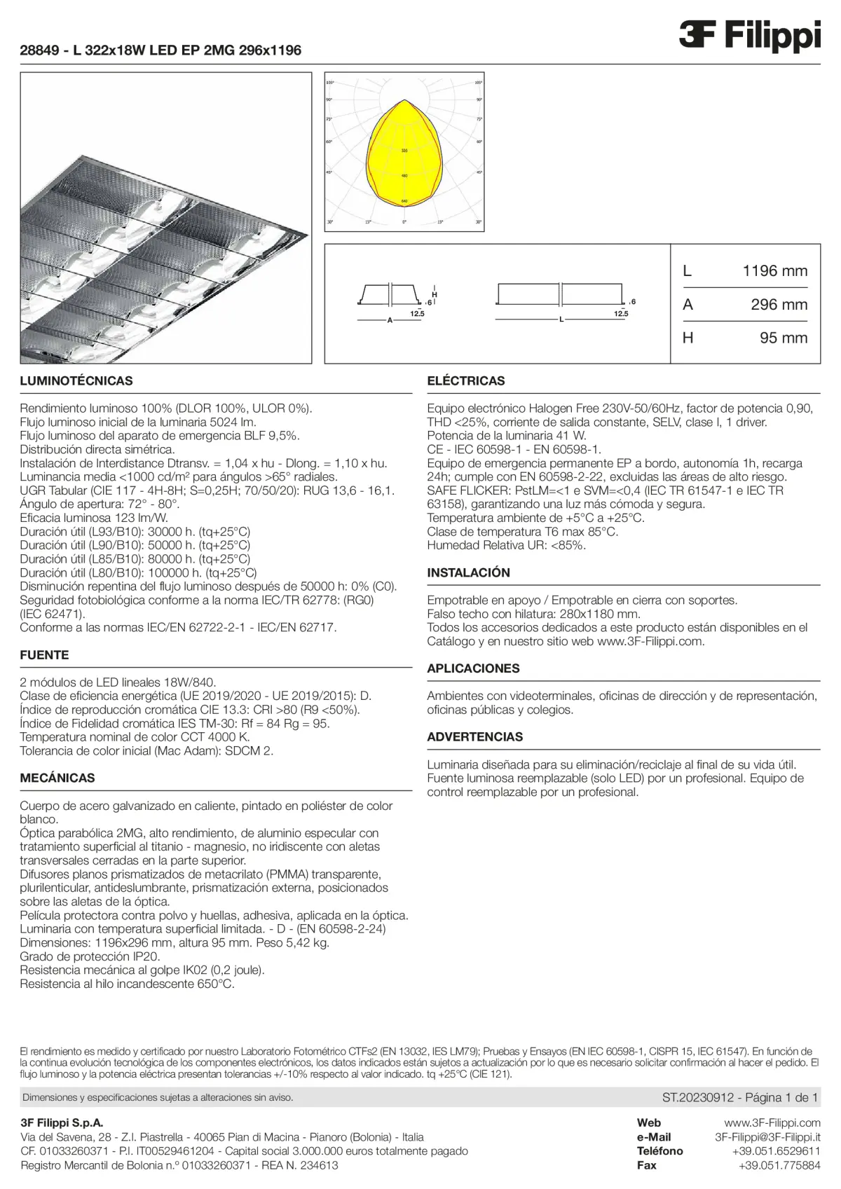 28849 - L 322x18W LED EP 2MG 296x1196 - Datasheet - es