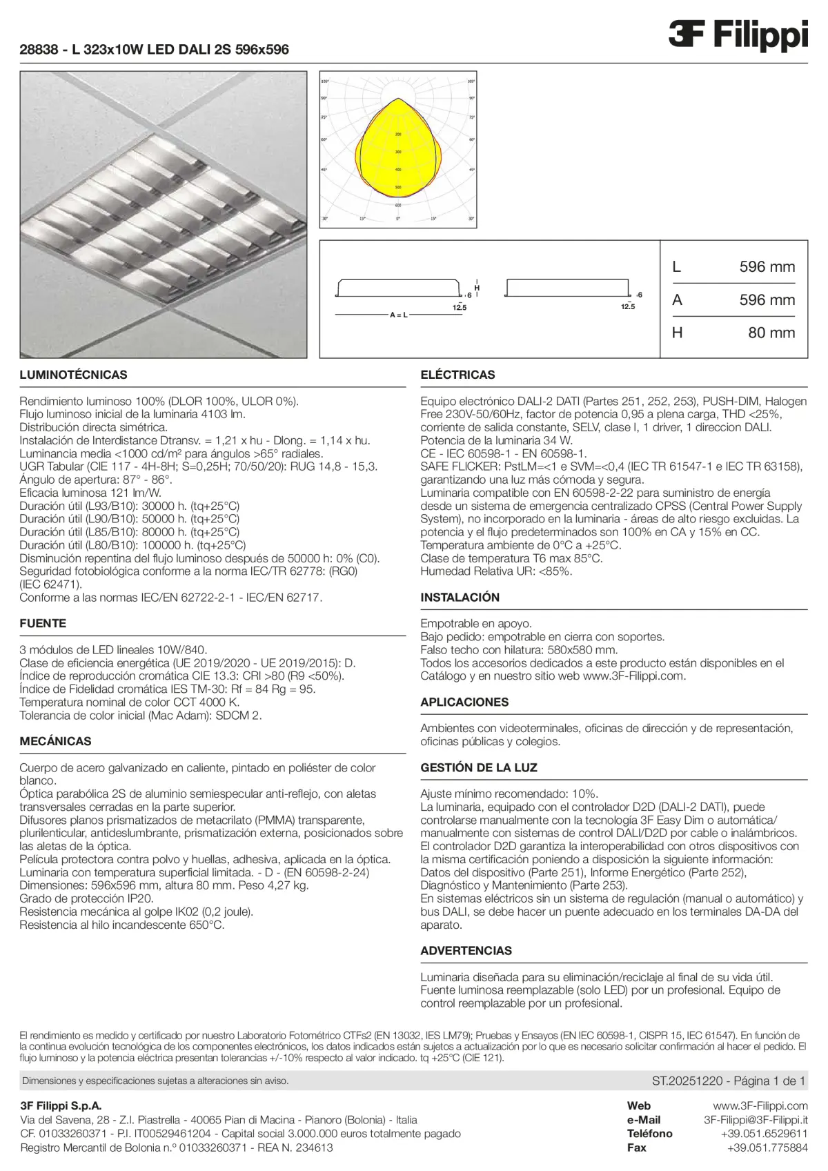28838 - L 323x10W LED DALI 2S 596x596 - Datasheet - es