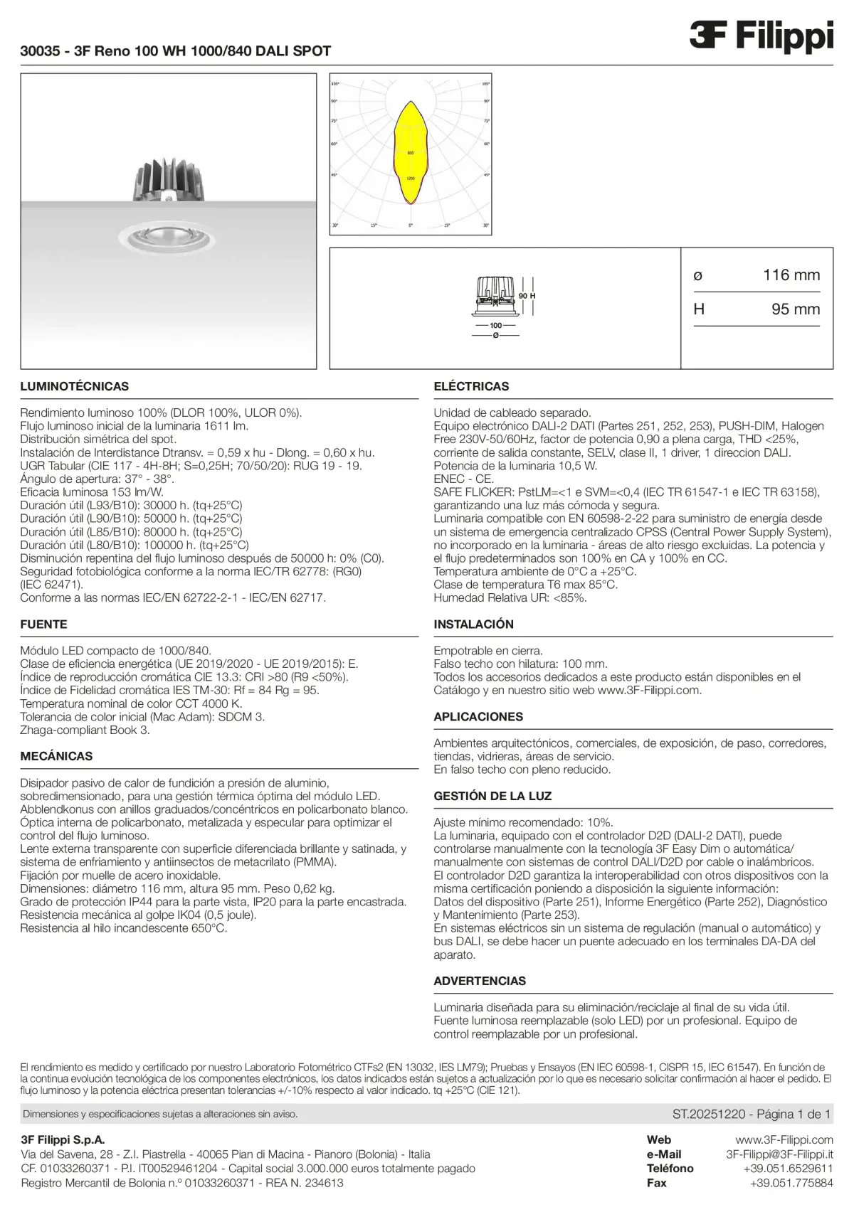 30035 - 3F Reno 100 WH 1000-840 DALI SPOT - Datasheet - es