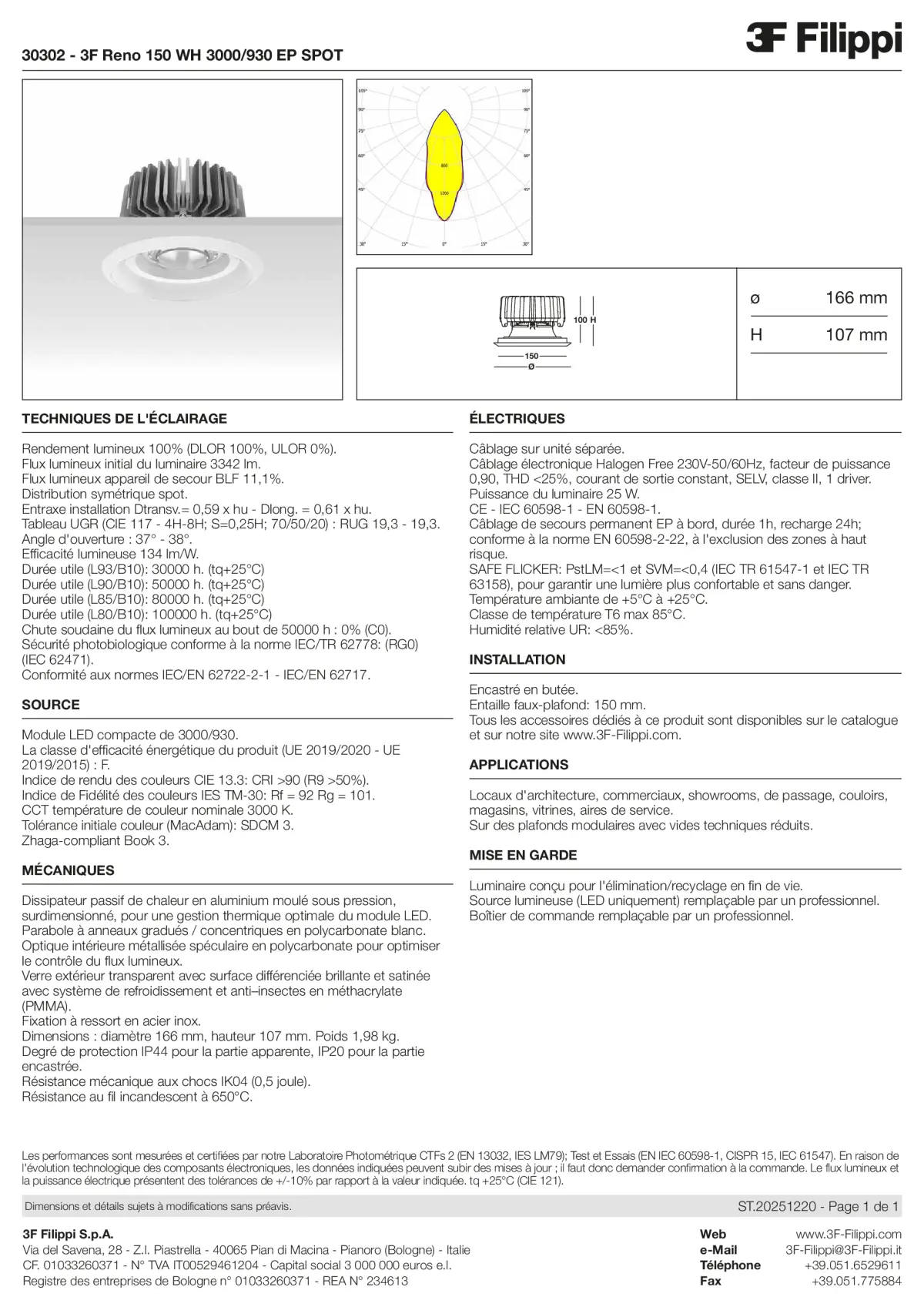 30302 - 3F Reno 150 WH 3000-930 EP SPOT - Datasheet - fr