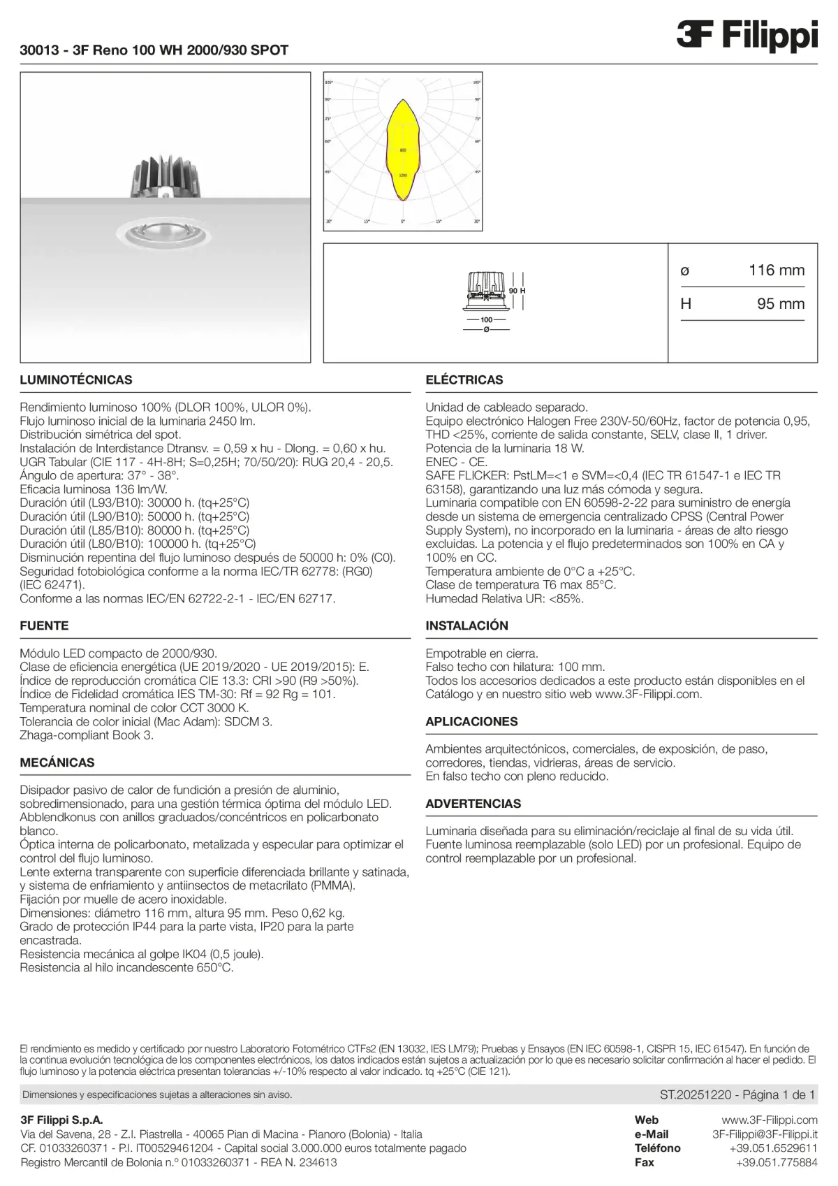 30013 - 3F Reno 100 WH 2000-930 SPOT - Datasheet - es