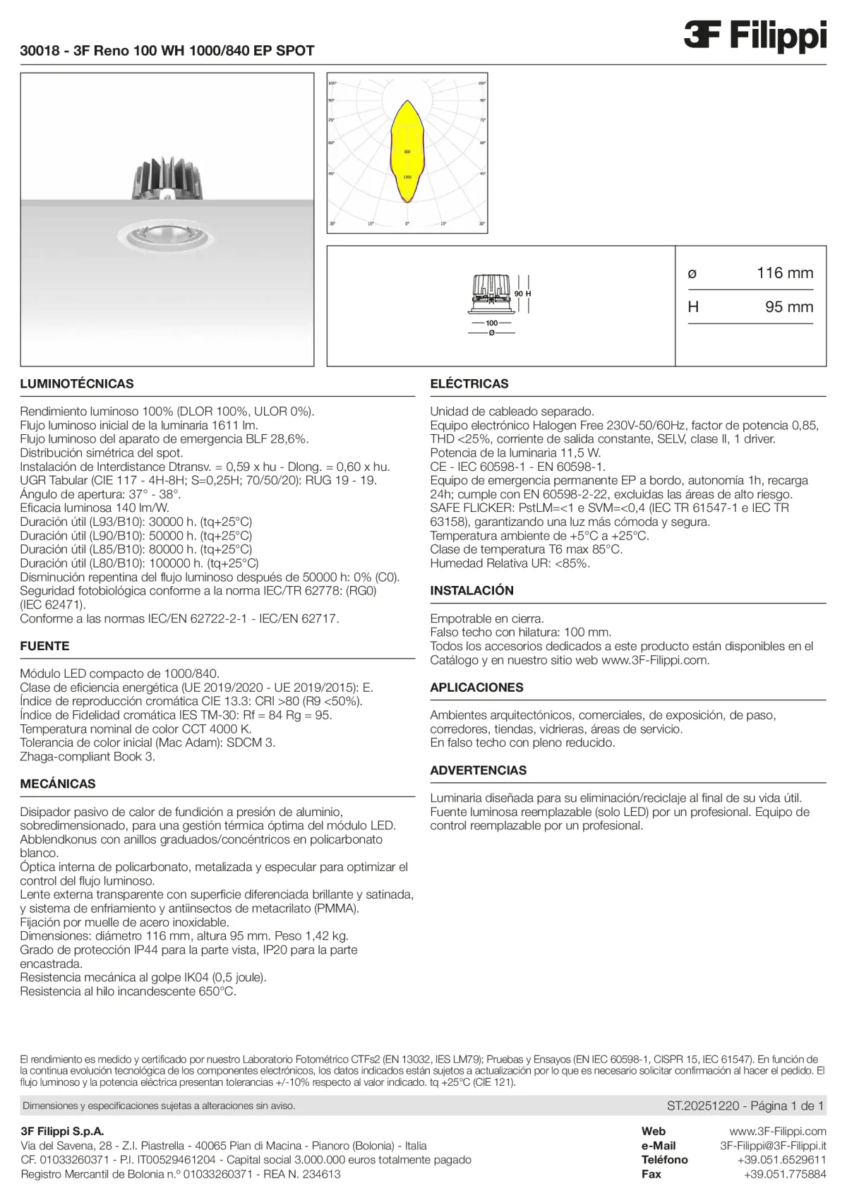 30018 - 3F Reno 100 WH 1000-840 EP SPOT - Datasheet - es