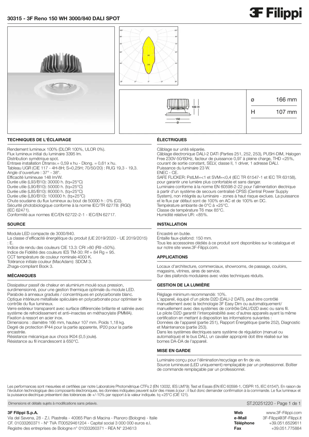 30315 - 3F Reno 150 WH 3000-840 DALI SPOT - Datasheet - fr