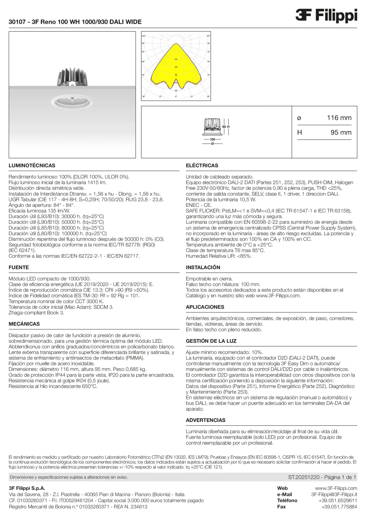 30107 - 3F Reno 100 WH 1000-930 DALI WIDE - Datasheet - es