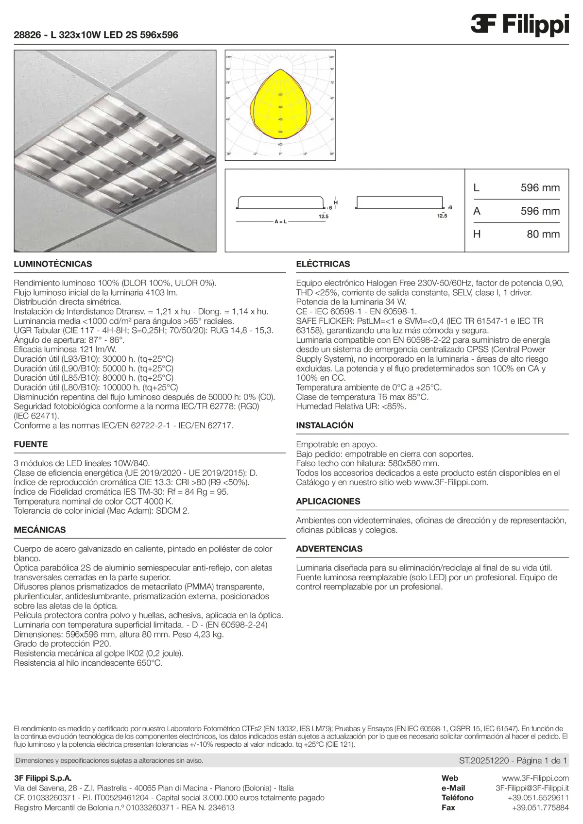 28826 - L 323x10W LED 2S 596x596 - Datasheet - es