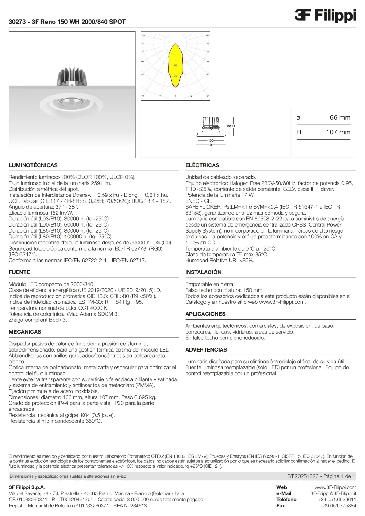 30273 - 3F Reno 150 WH 2000-840 SPOT - Datasheet - es