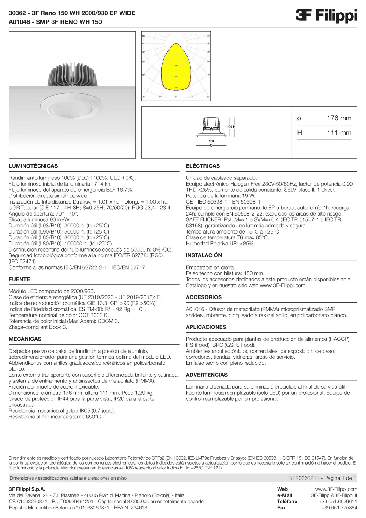 30362+A01046 - 3F Reno 150 WH 2000-930 EP WIDE + SMP WH - Datasheet - es